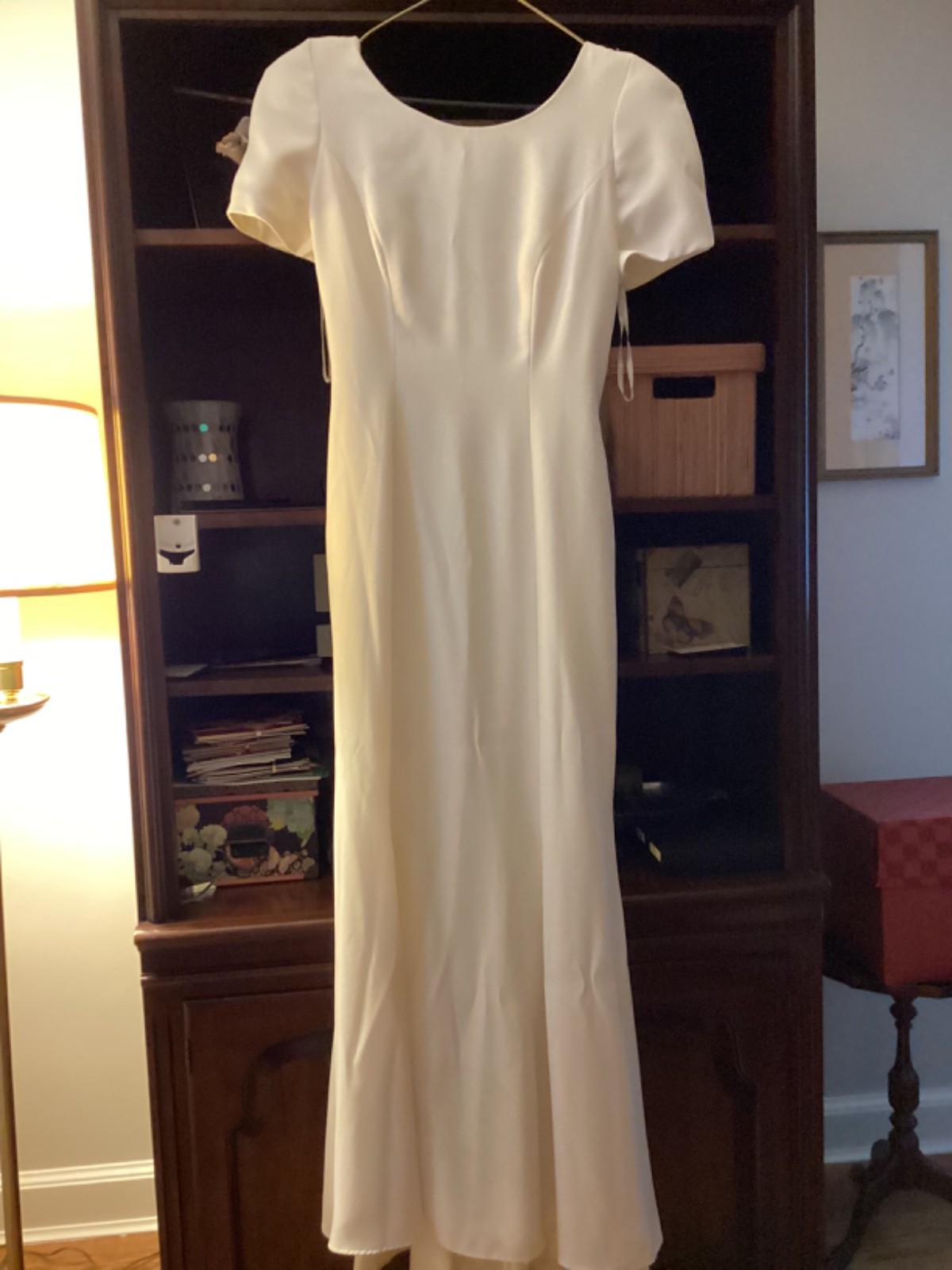 WATTERS AND WATTERS, 10, Soft white, SS, Long, REPURPOSE, STAIN ON FRONT BODICE