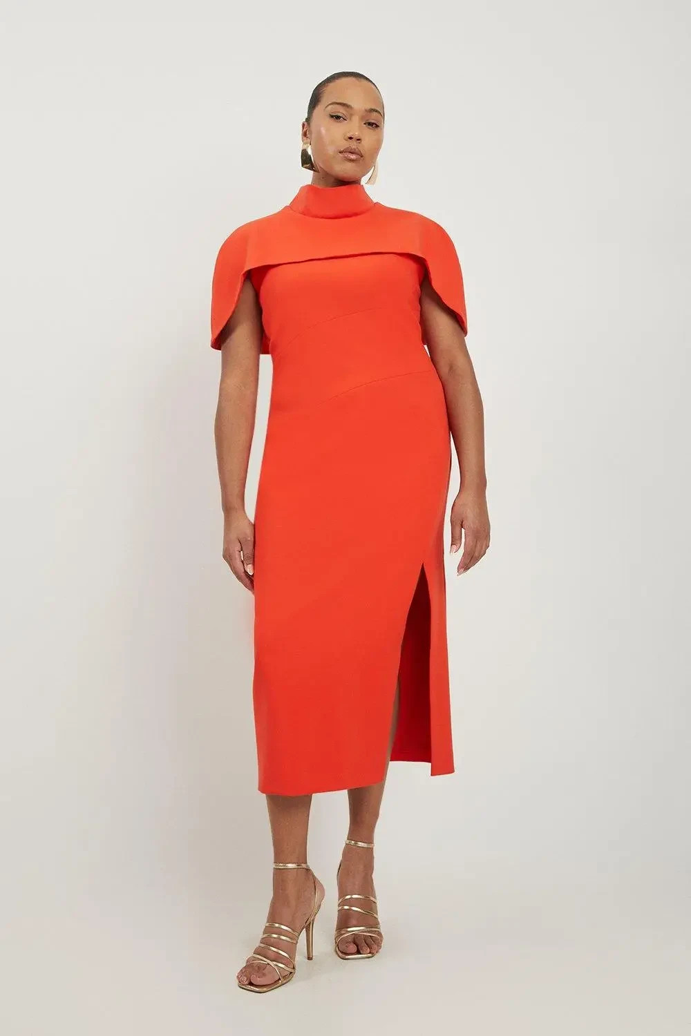 Karen Millen Plus Size Compact Stretch Caped Cap-Sleeved Neck Tie Dress US20