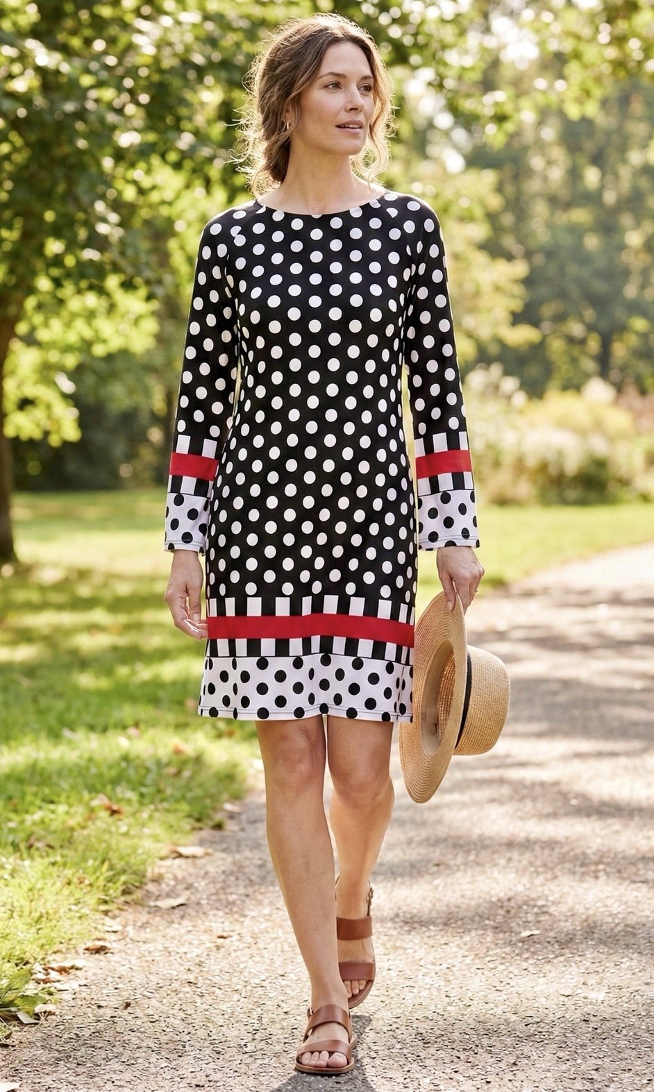 Women’s Mod Retro Polka Dot Graphic Print Shift Dress Colorblock Artsy Bold Sz M
