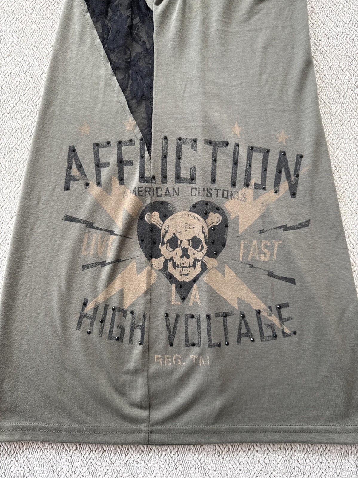 Affliction Black Label Women’s Lace Inset Dress/Long Tank Top Army Green