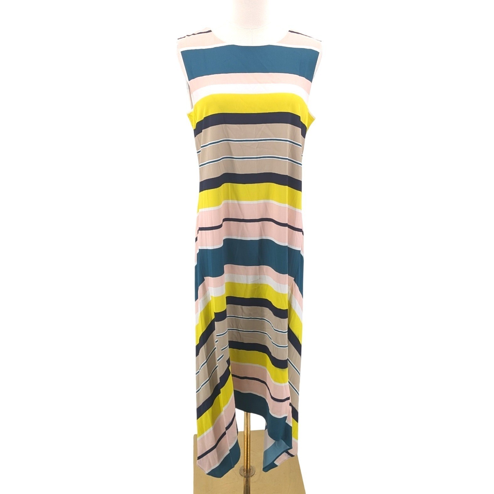 Lafayette 148 Striped Sleeveless Maxi Dress Colorblock Silk Blend M