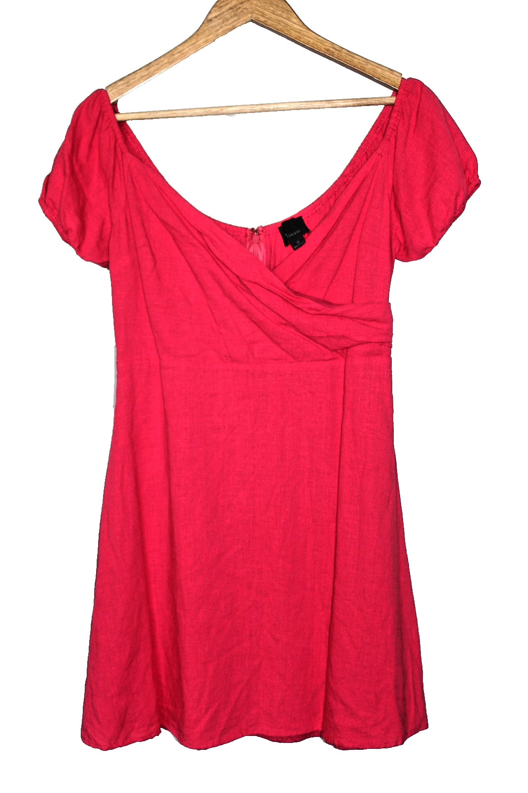 Lumiere Linen Blend Mini Dress M Pink Fuchsia Puff Sleeve Babydoll Coquette