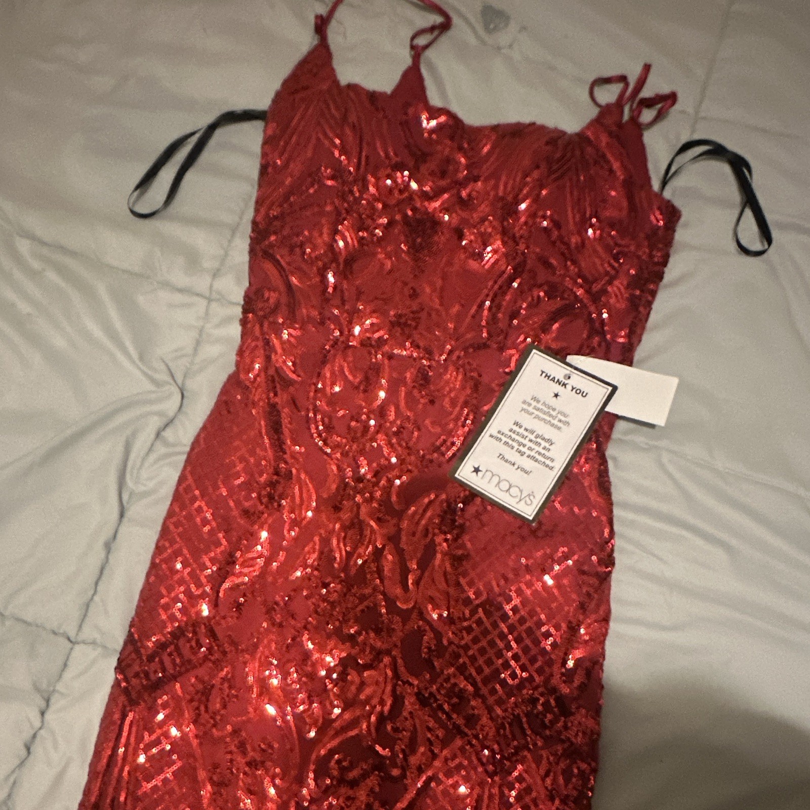 Macy’s Red Sequin Sweetheart Neck Bodycon Dress Adjustable Straps Short S