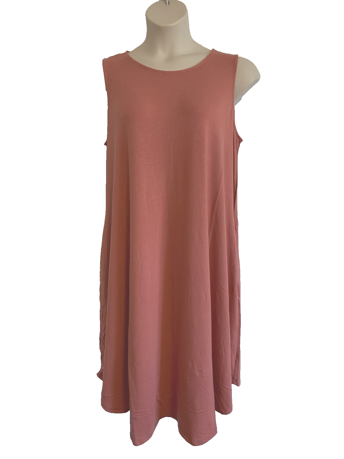 Zenana 1X Soft Stretch Jersey Sleeveless Rounded Bottom Midi Dress Ash Rose