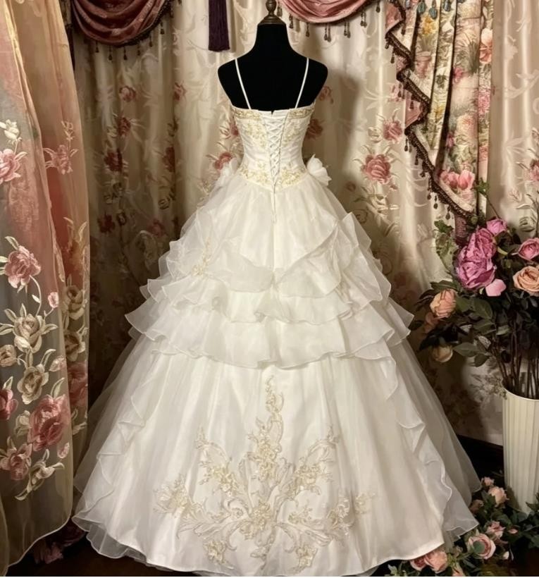 Victorian Evening Dresses White Gold Beaded Floral Lace Applique Party Prom Gown