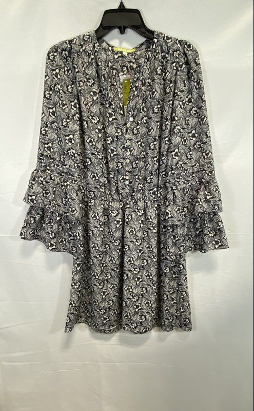 Gianni Bini Women’s Annemarie Dress Black White Floral Ruffle Sleeve NWT Sz M