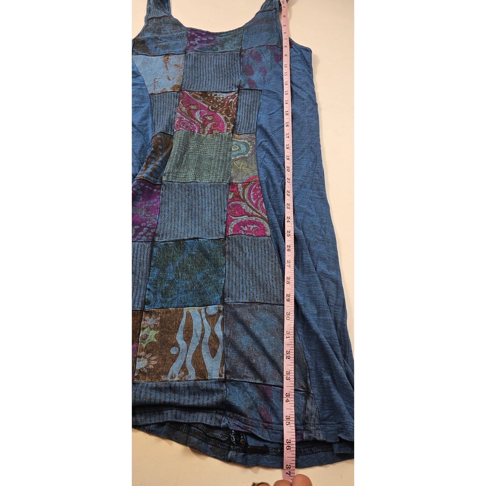 Parsley & sage boho patchwork sleevless summer dress sz M tie-dye EUC comfort