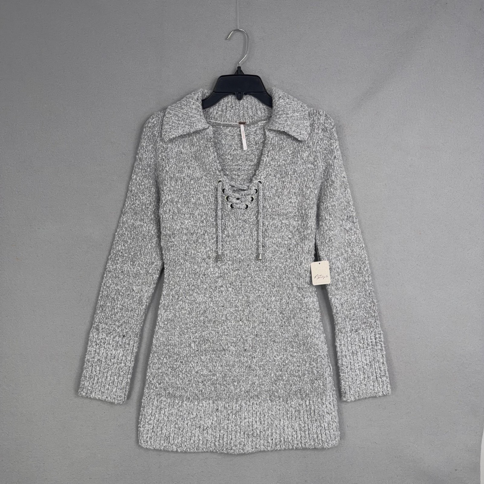 Free People Sweater Mini Dress Womens Small Milena Gray Cozy Eclectic Tunic
