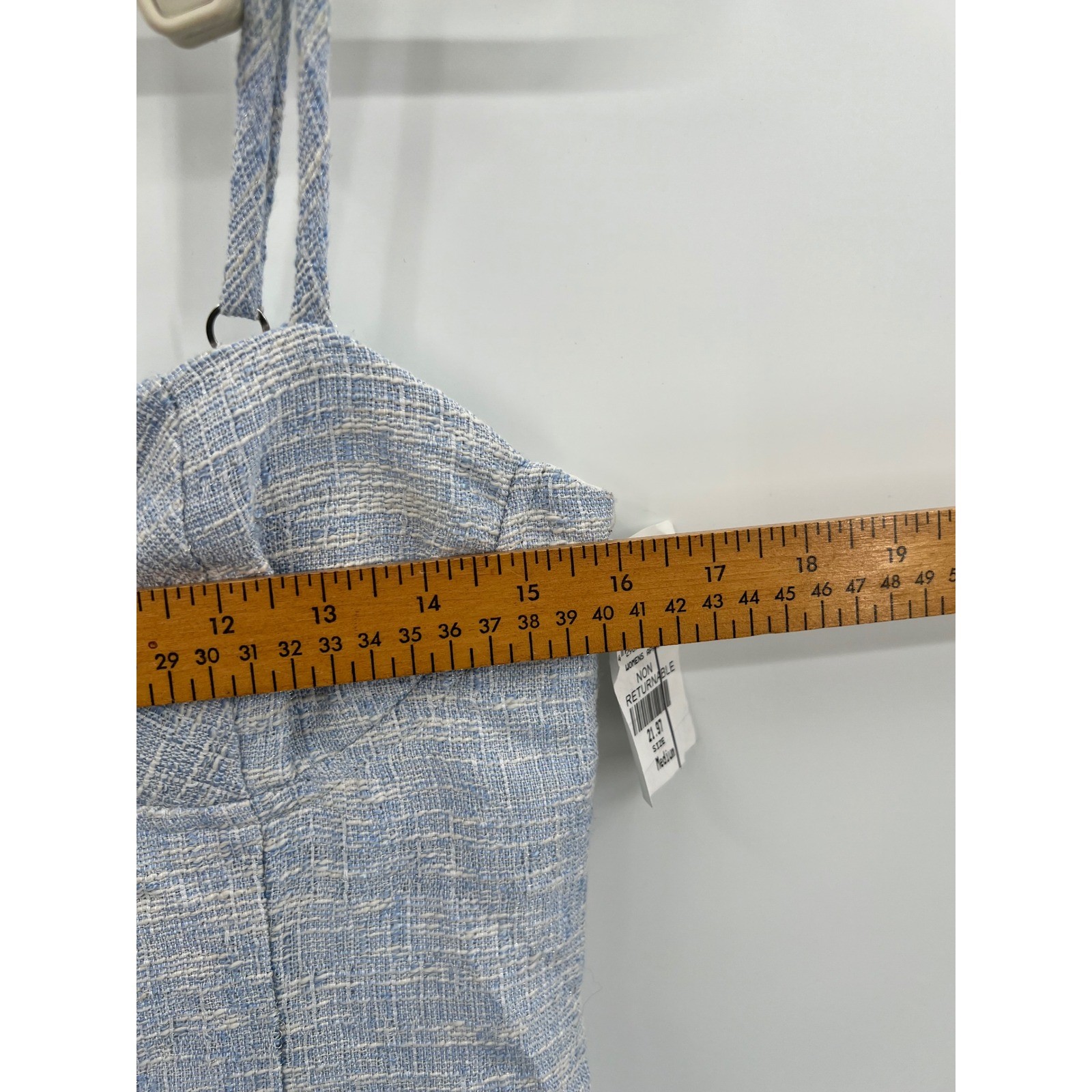 Willow Blue Tweed Mini Dress Sweetheart Bustier Fit and Flare Med Needs Repair