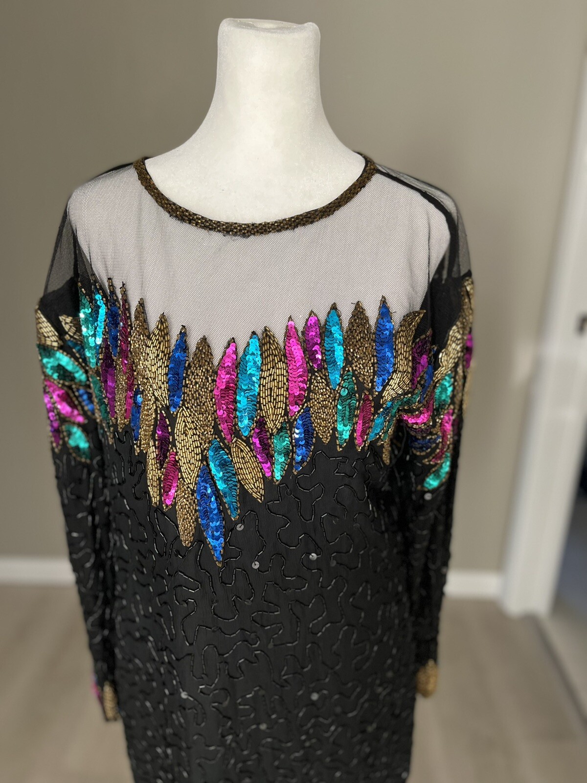 Creative Creations 100% Silk Sequined Long Sleeve Dress See Description