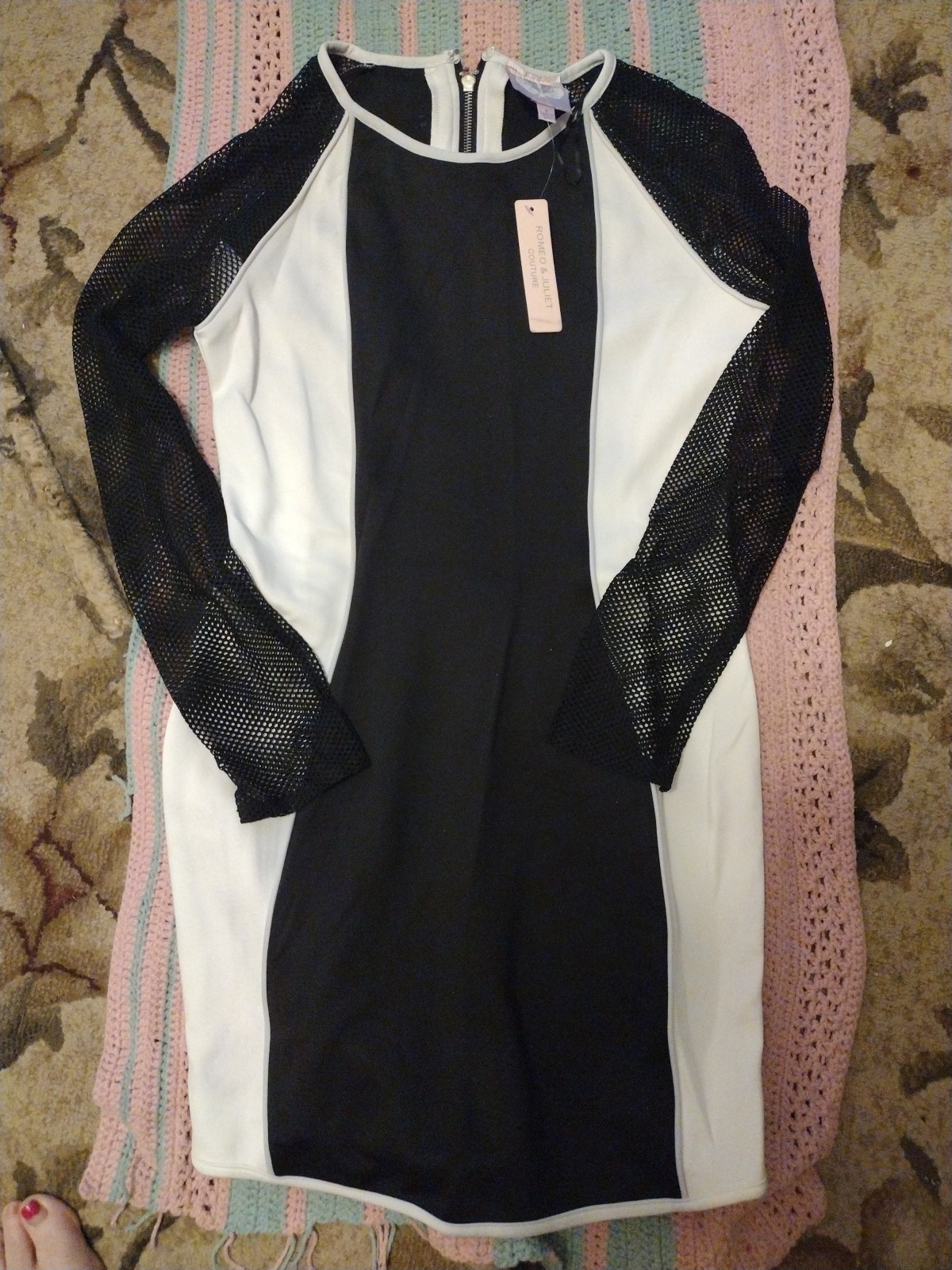 romeo juliet couture dress Black & White With Fishnet Sleeves Poly/Spandex Nylon