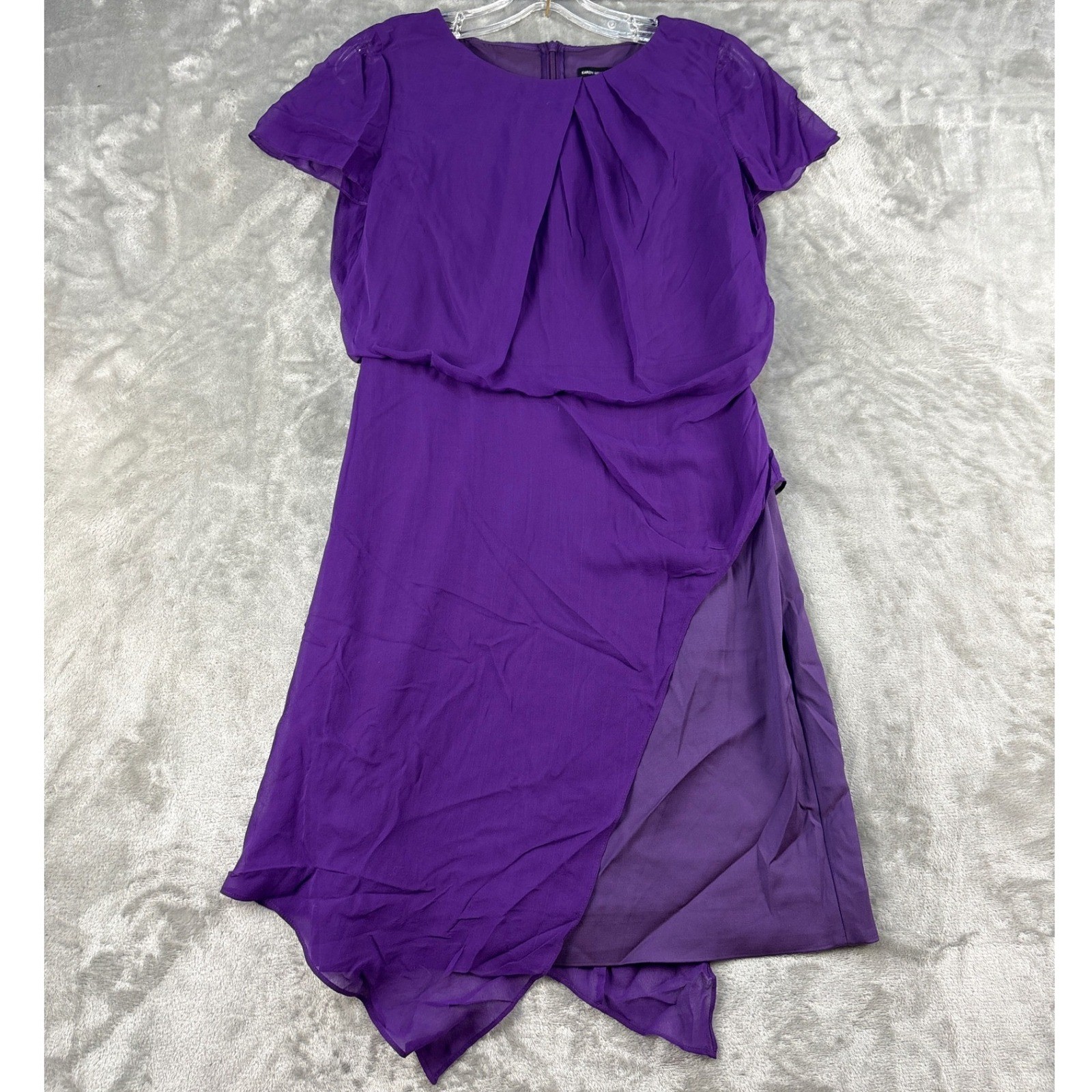 Karen Millen Purple 100% Silk Asymmetrical Layered Cocktail Dress US 8