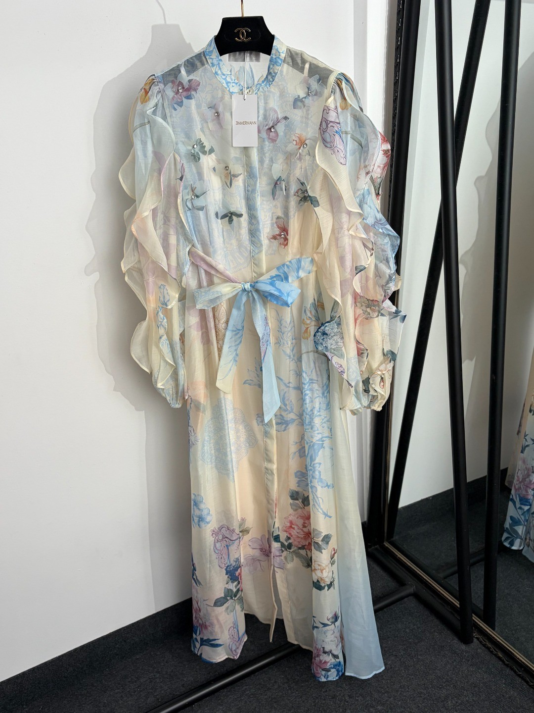 Zimmermann rhinestone floral print ruffled long-sleeved maxi dress, size M