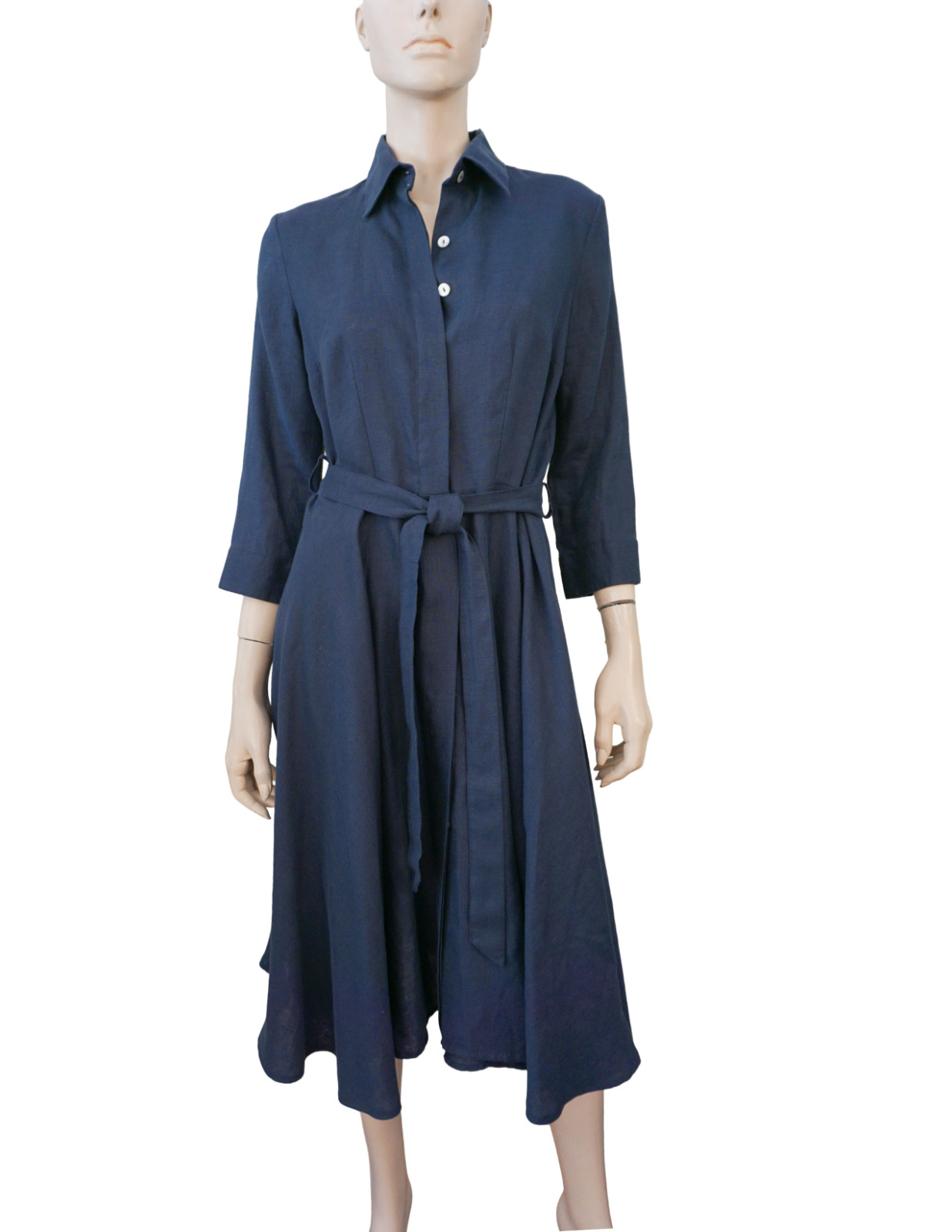 NWOT IDILLIO POSITANO sz M Italian 100% Linen Tie-Front Midi Shirt Dress in Navy