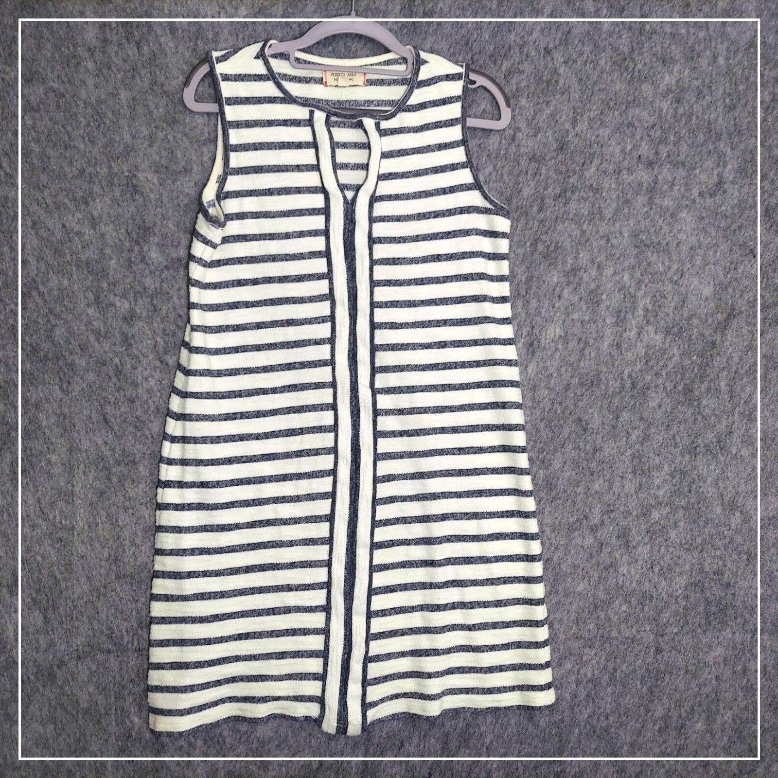 Max Edition Dress Women M Navy Blue Striped Weekend Resort Keyhole Shift Knit