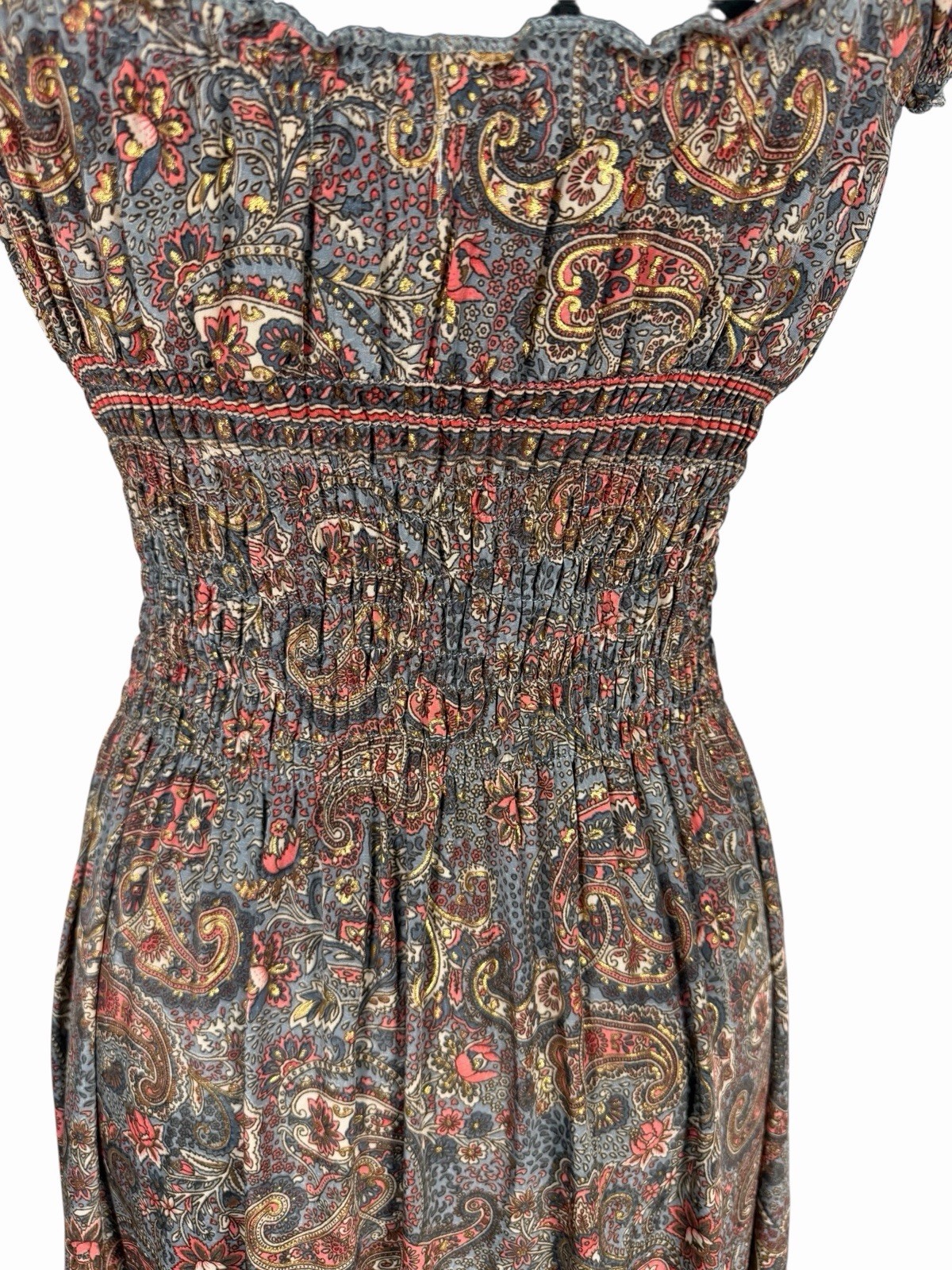 Cienna Womens Smocked Waist Tiered Maxi Dress Medium Silk Blend Flowy Boho