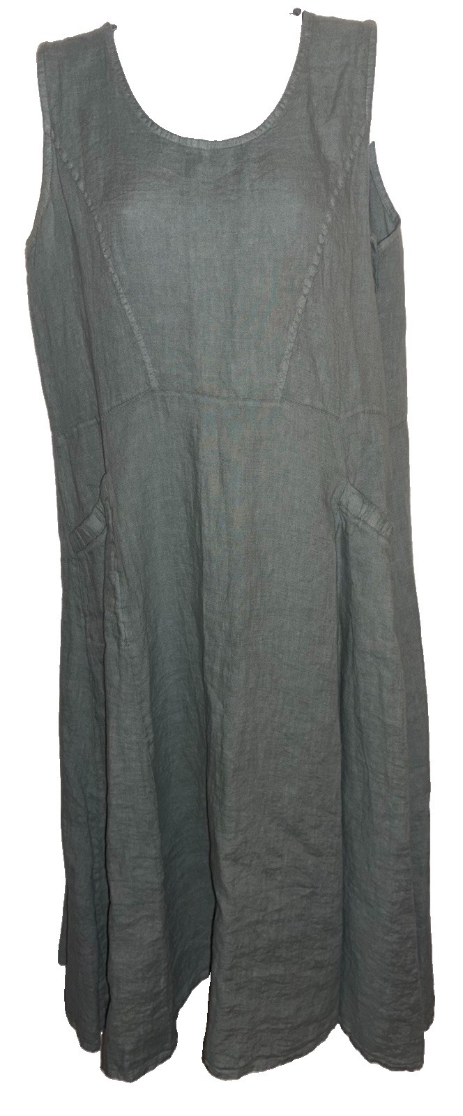 Woolovers 100% Linen Dress Size US 10 Sea Green Midi Tea Dress W Pockets Italy