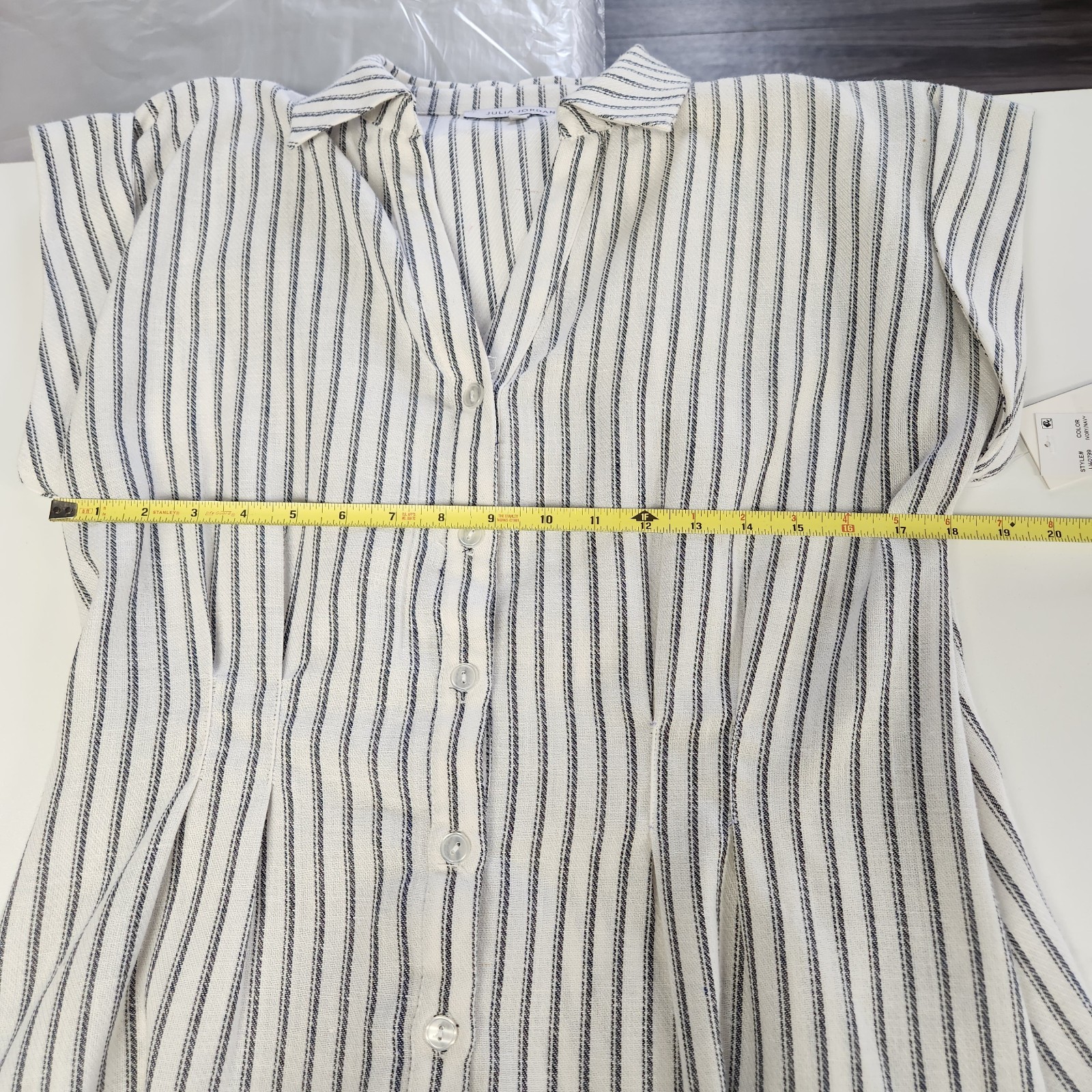 Julia Jordan Ticking Stripe Collared Button Front Shirtdress Womens Size L NWT