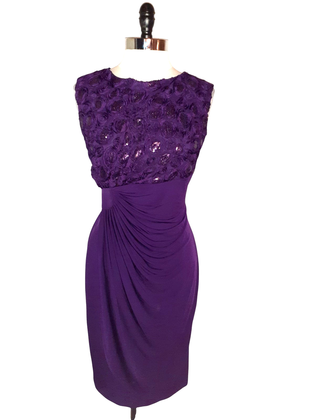 EN FOCUS STUDIO Size 12 Sheath Dress Purple Sleeveless Stretch Knit Sequins