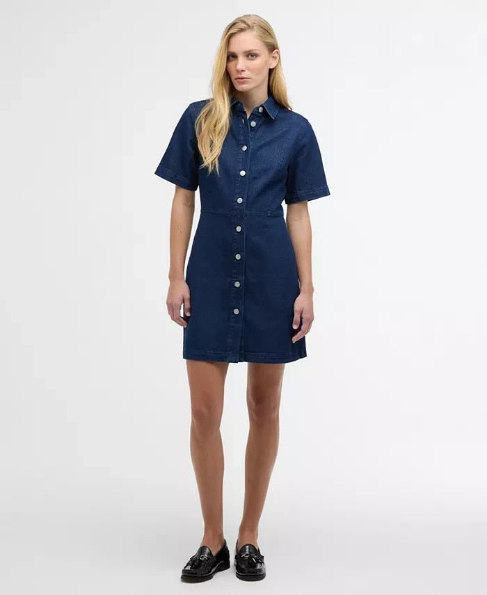 NEW, Barbour Women’s Maia Pointed-Collar Mini Denim Dress in Blue Sz 4 #MD2139