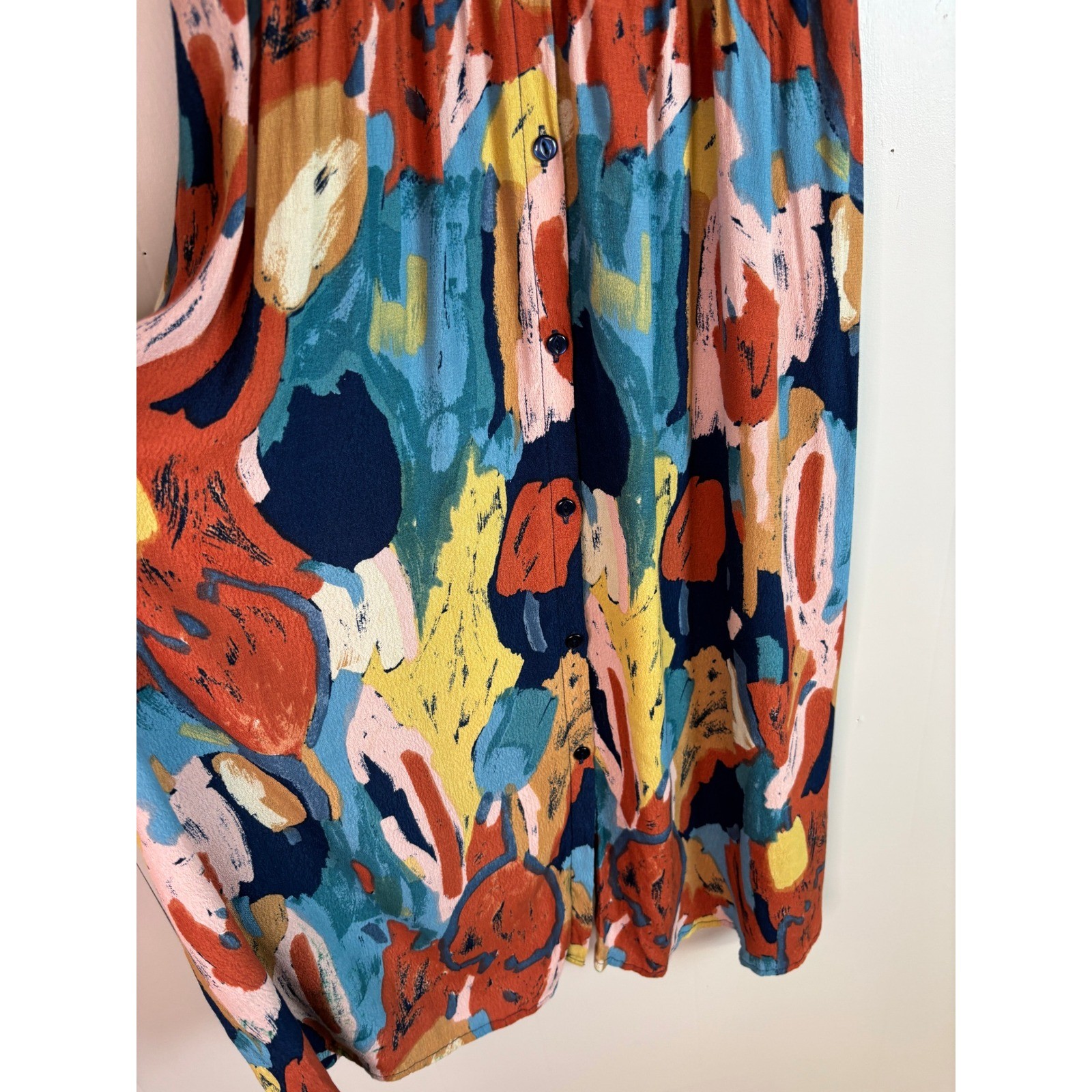 Rolla’s Midi Dress Medium Multicolor Abstract Watercolor Button Front Women