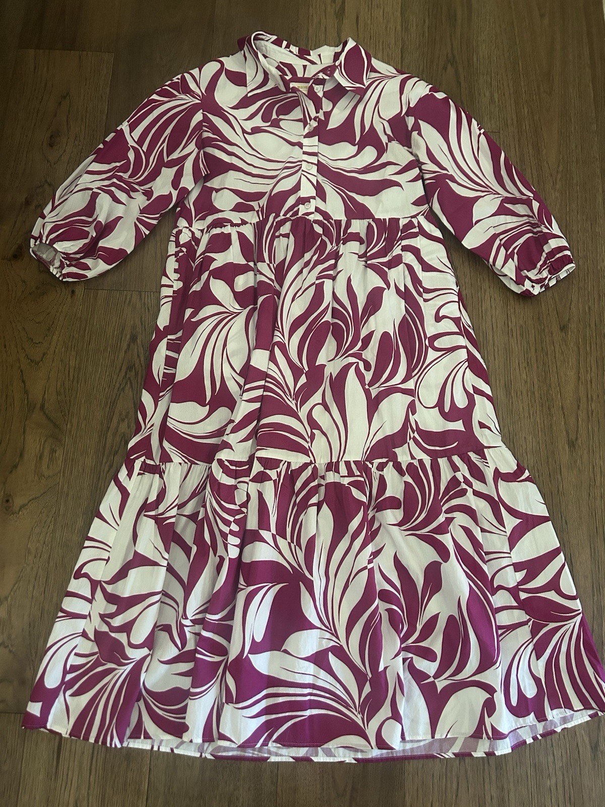 Anthropologie Maeve Bettina Tiered Shirt Dress M Medium Boho Cottage Pink White