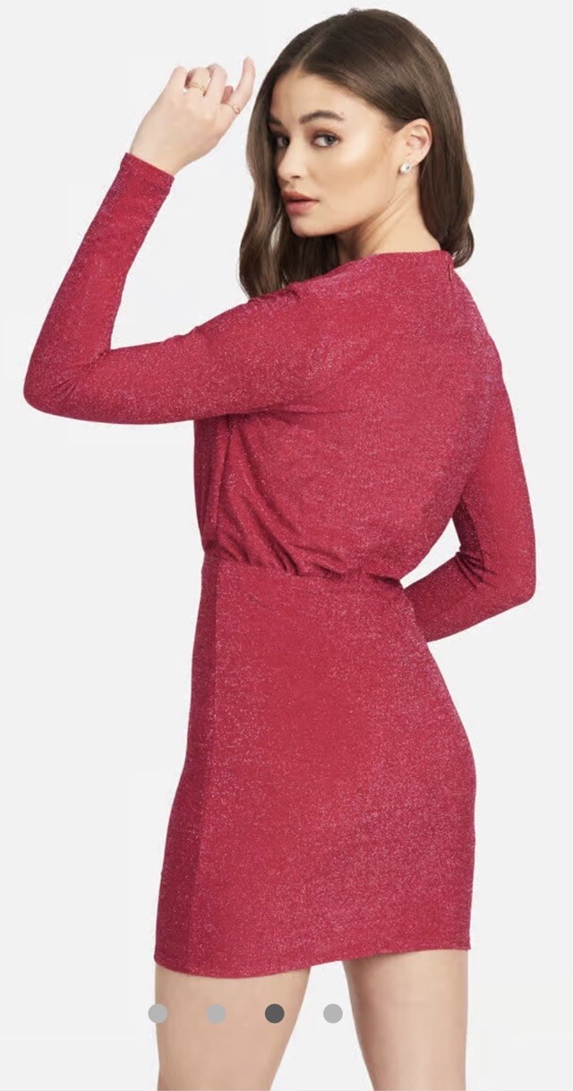 NWT BEBE SIZE L Red Blouson Glitter Lurex Mini Dress Sexy & Attractive!!