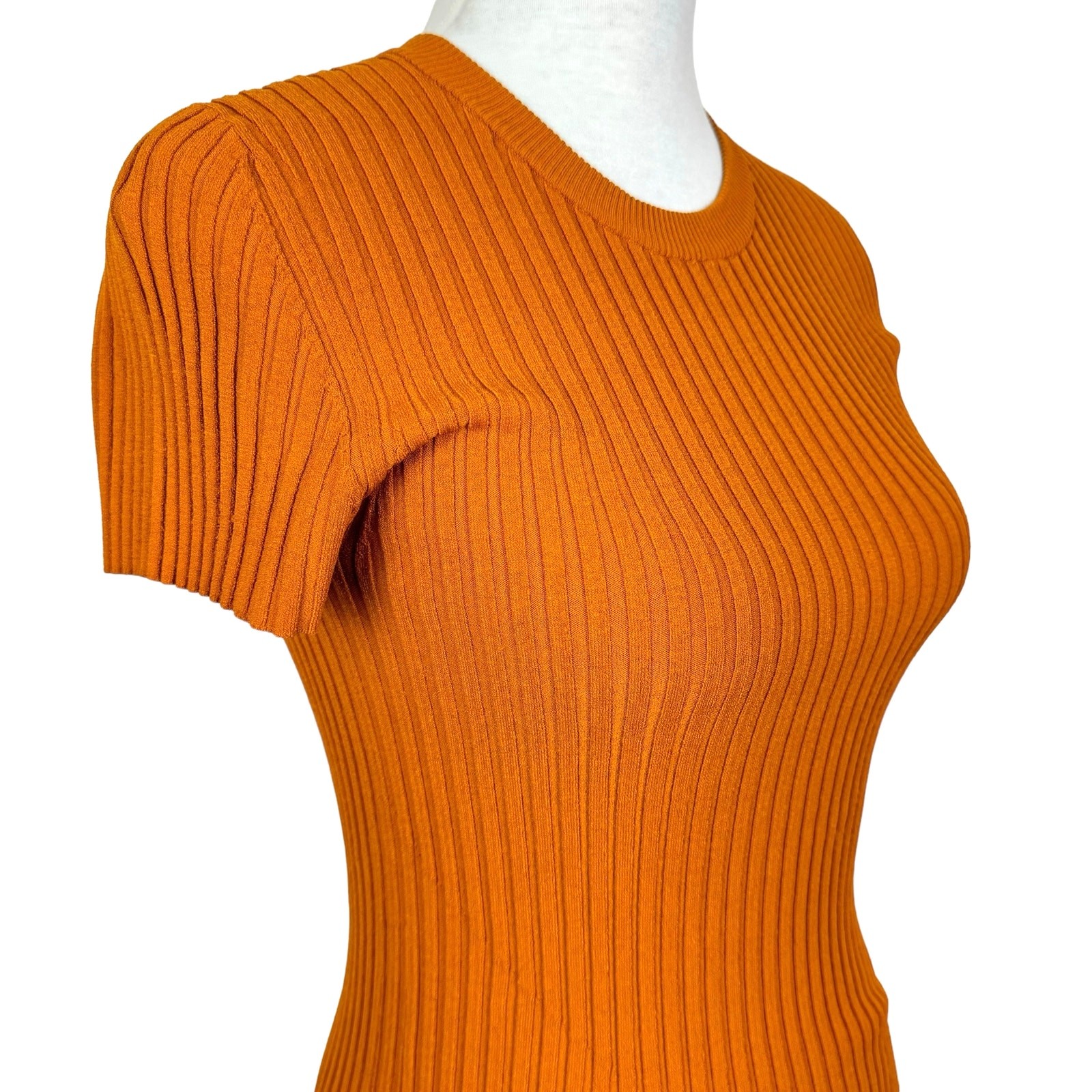 A.L.C. M Minetta Orange Ribbed Fitted Bodycon Asymmetrical Slit Dress