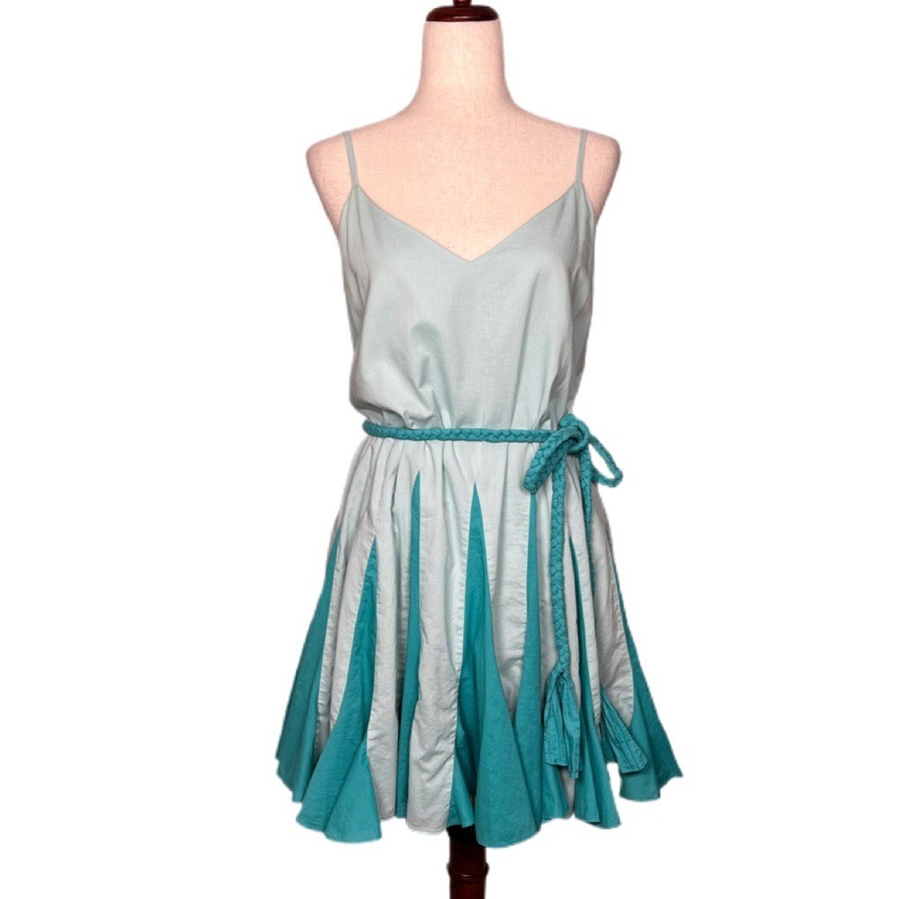 RHODE Women’s Size M Eggshell Blue Sleeveless Rope Tie Belt Pleated Mini Dress