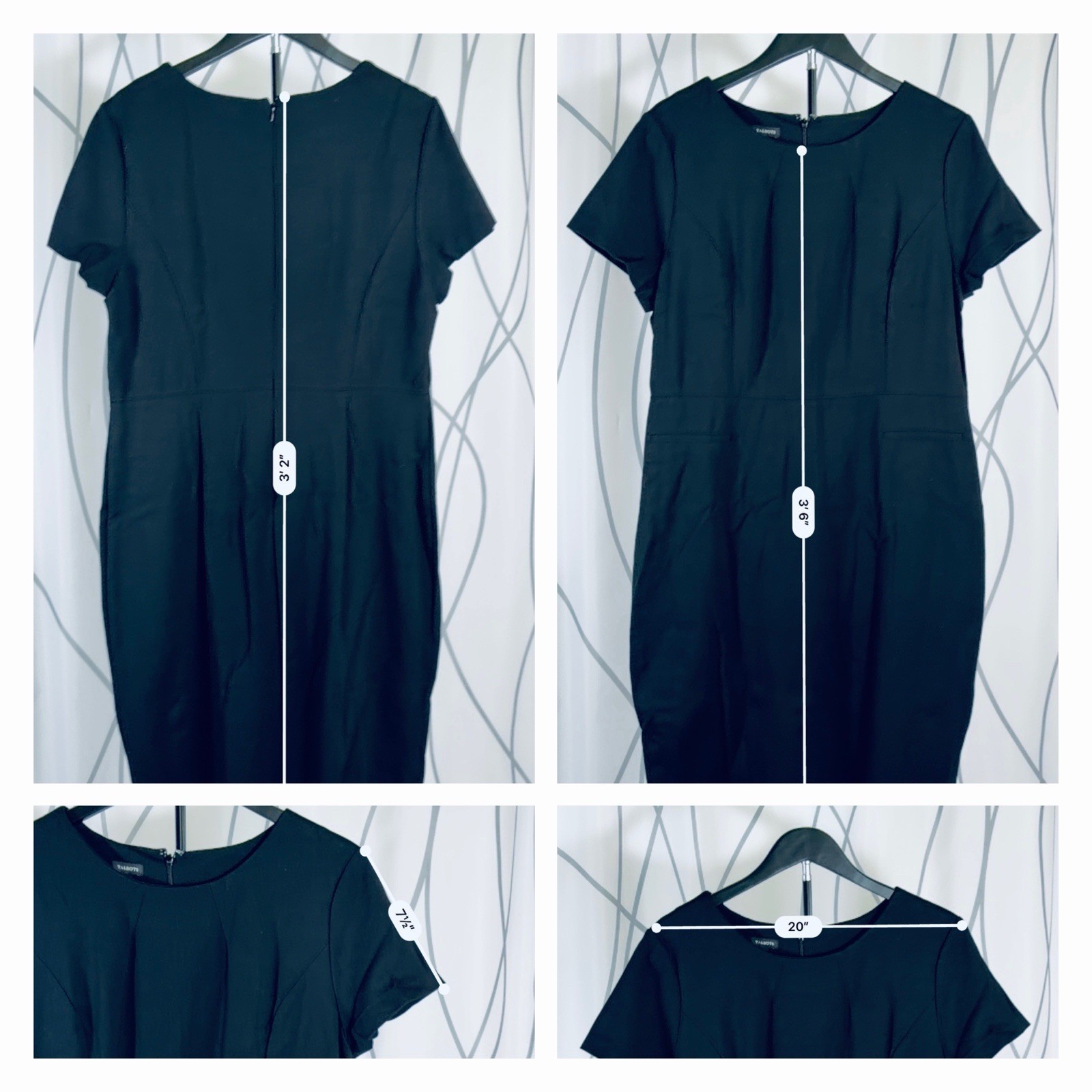 Talbots Women’s Above Knee Sheath Dress Black Short Sleeve V Neck Size 16