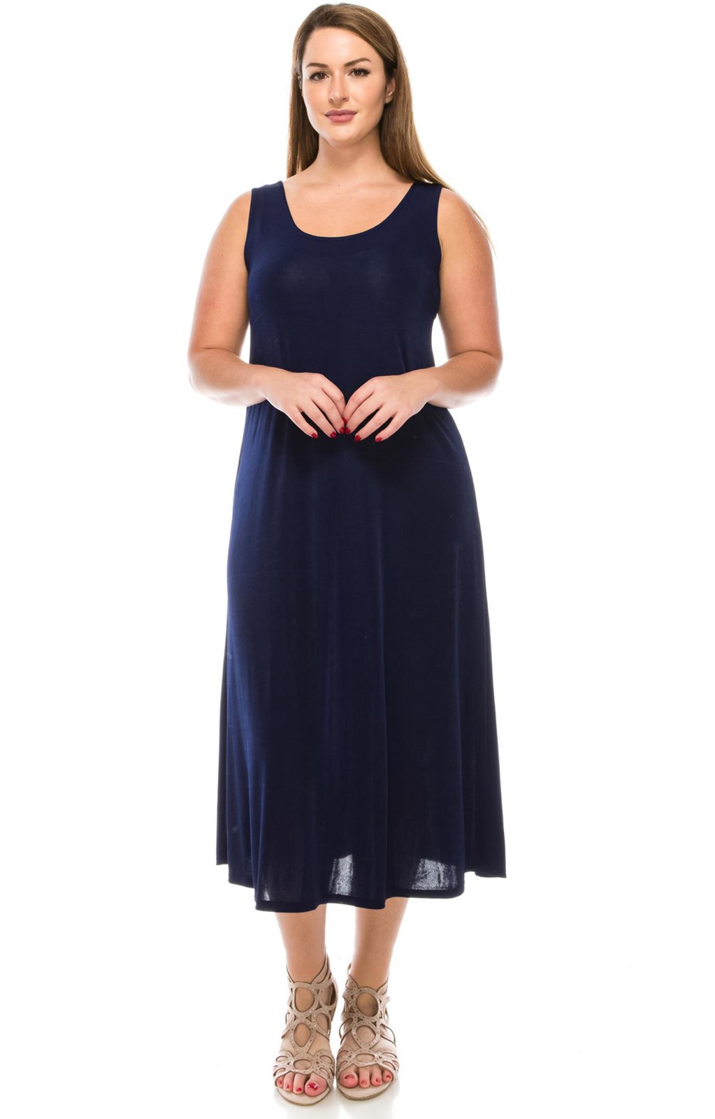 JOSTAR LONG TANK DRESS NAVY Stretch SLINKY Poly Spandex Knit S M L XL 2X 3X