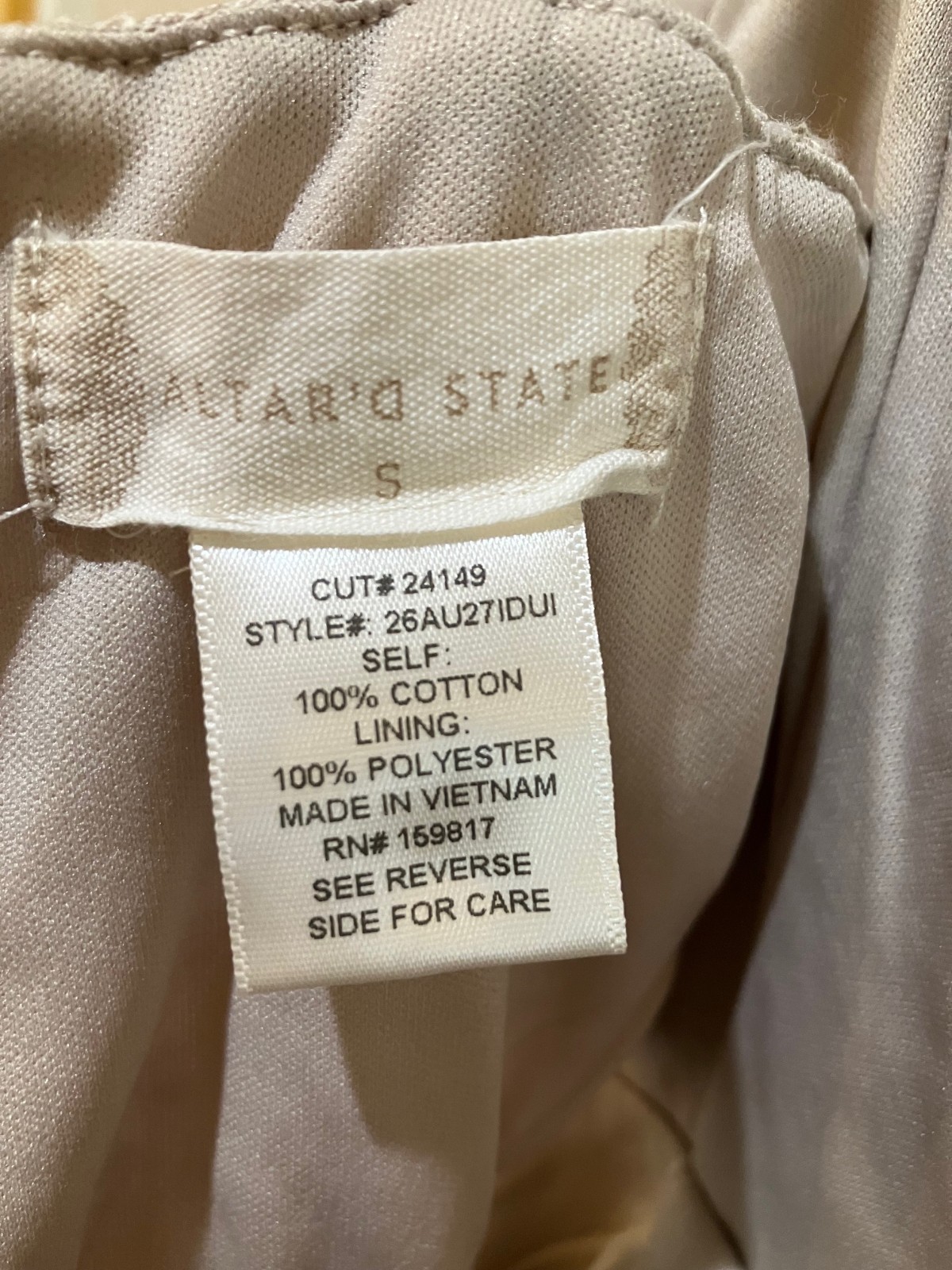 Altar’d State Embroidered Mini Dress Small Tan Side Cutout Cotton Boho Cottage