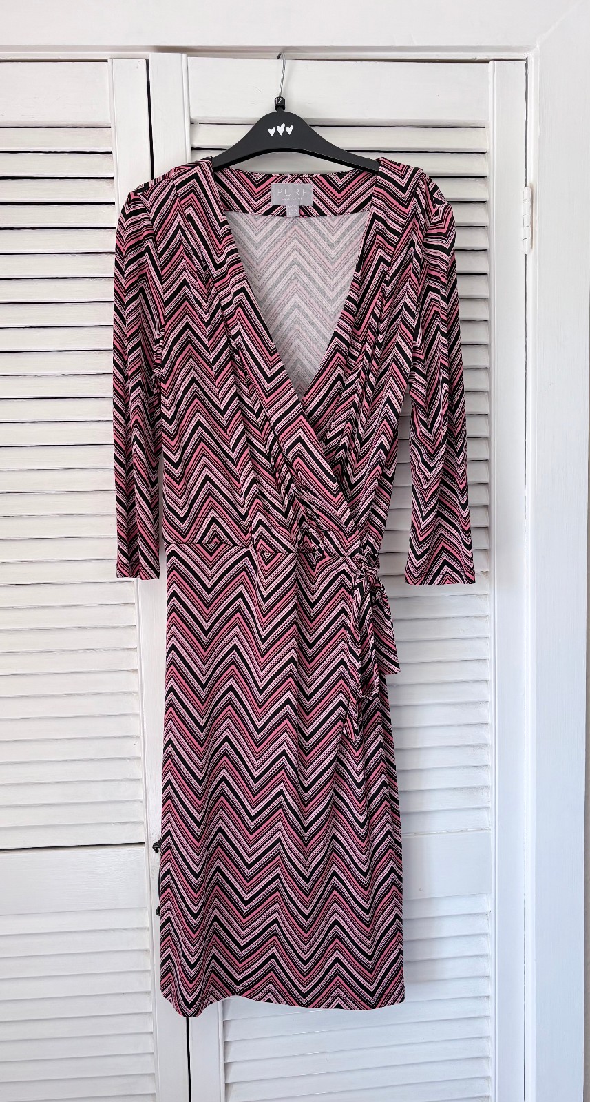 Ladies silk wrap dress PURE Collection size 12 pink and black geometric pattern