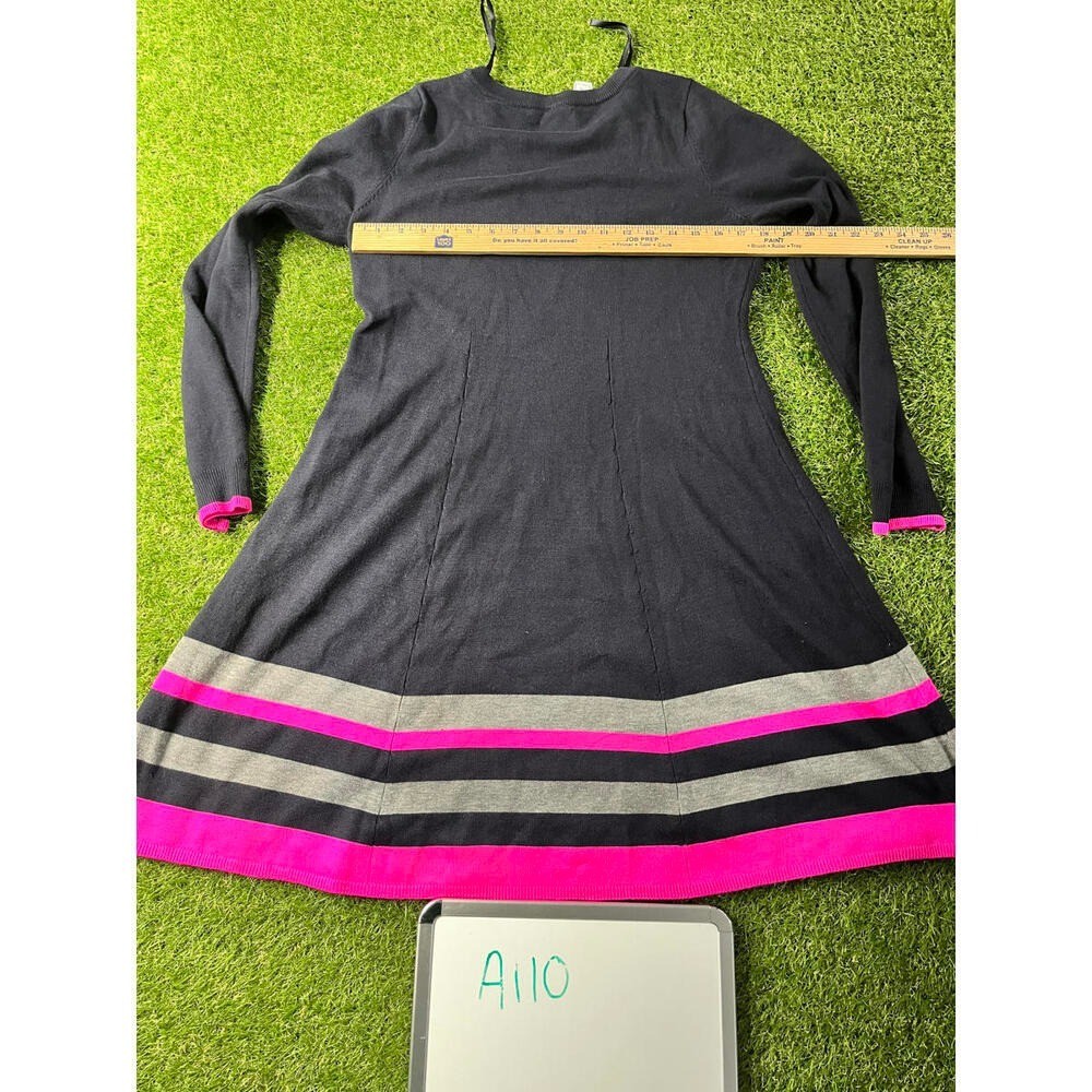 J. howard Black Knit Dress with Pink and Gray Stripes, Size Large
