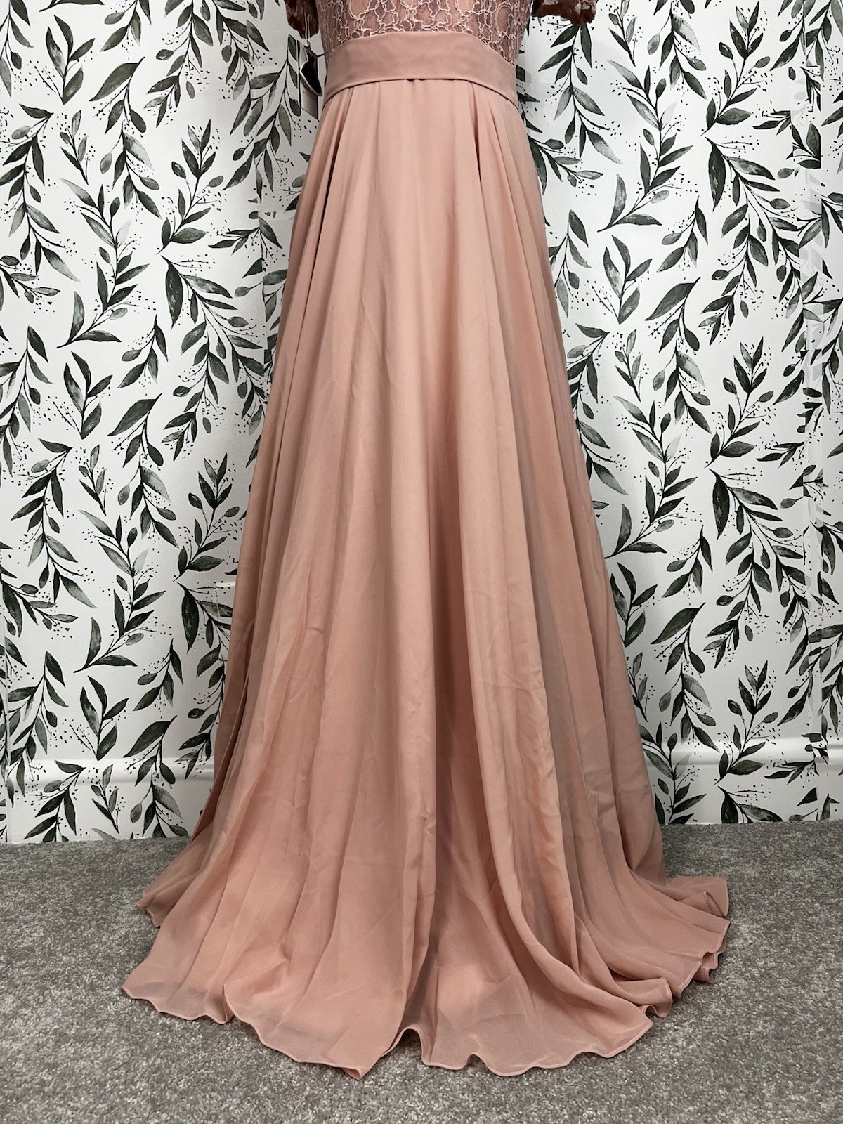 Elegant Blush Pink Lace Evening Gown Prom wedding Guest Sz S 6 NWT Bridesmaid #E
