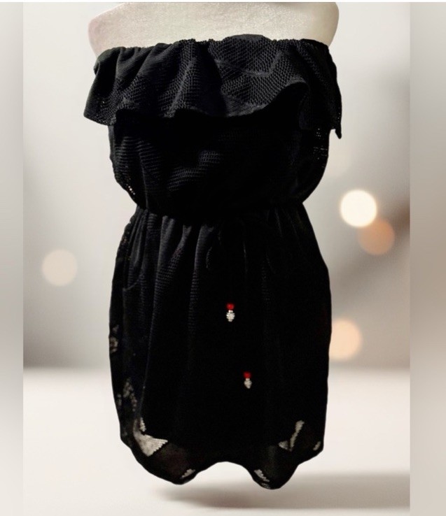 city triangles Flirty Black Mesh Strapless dress- Perfect For Beach & Festivals