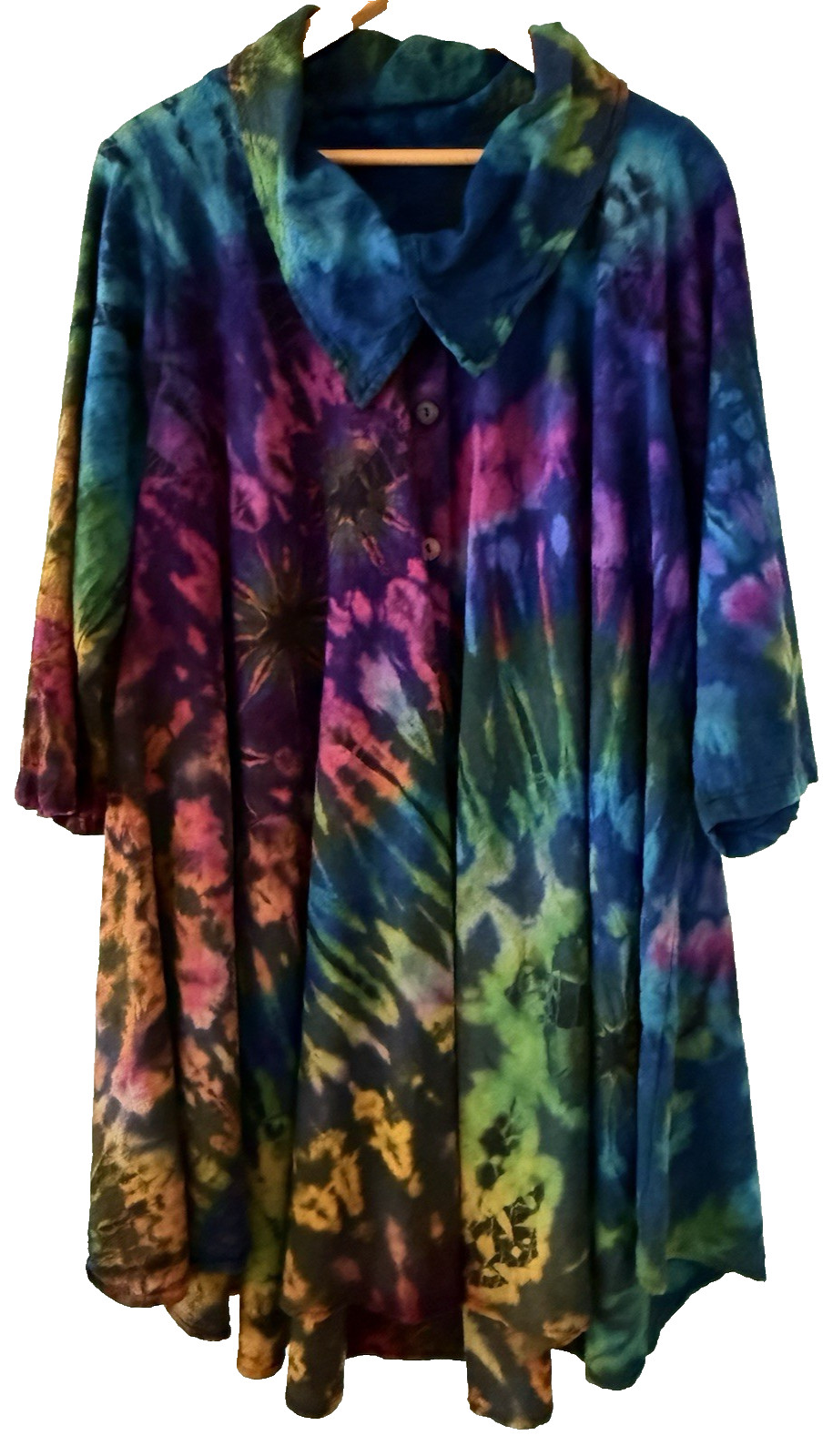 Tucan Hand Tie Dye Trapeze 100% Cotton Jacket Coat Dress Mesilla, NM Women’s L