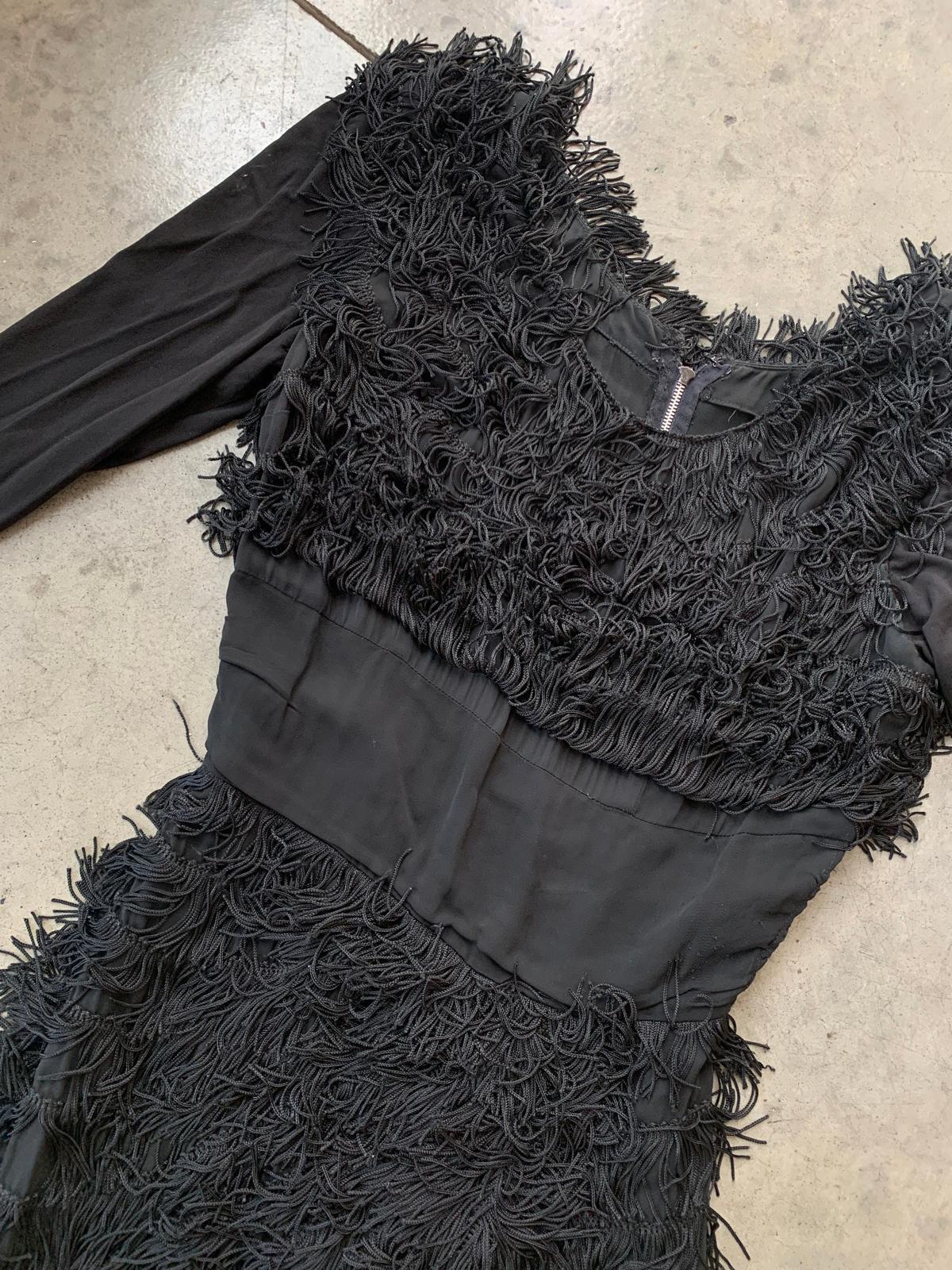 Vintage 40s Martha Weathered Black Tassle Flapper Dress