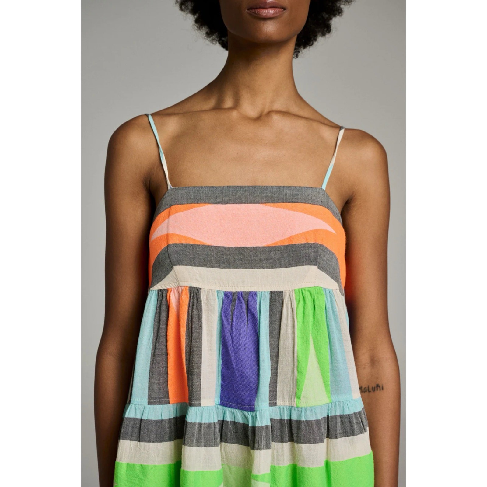 Devotion Twins Joy Bright Multicolor Cotton Tiered Stripe Mini Dress S $248