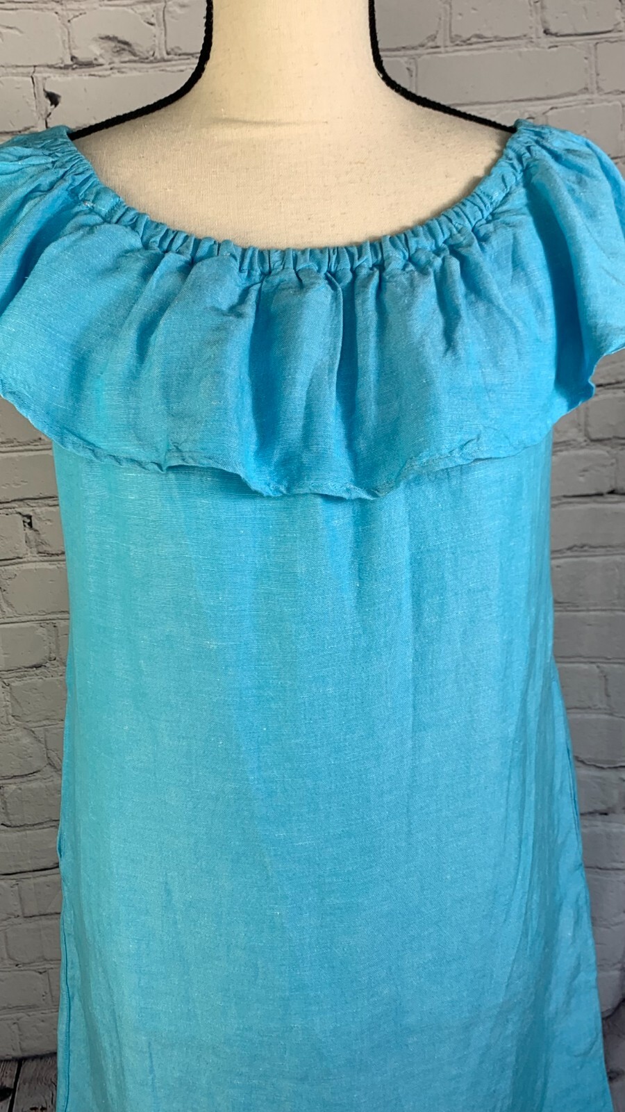 NEW Tommy Bahama Blue Linen Blend Off Shoulder Dress with Pockets Size XS