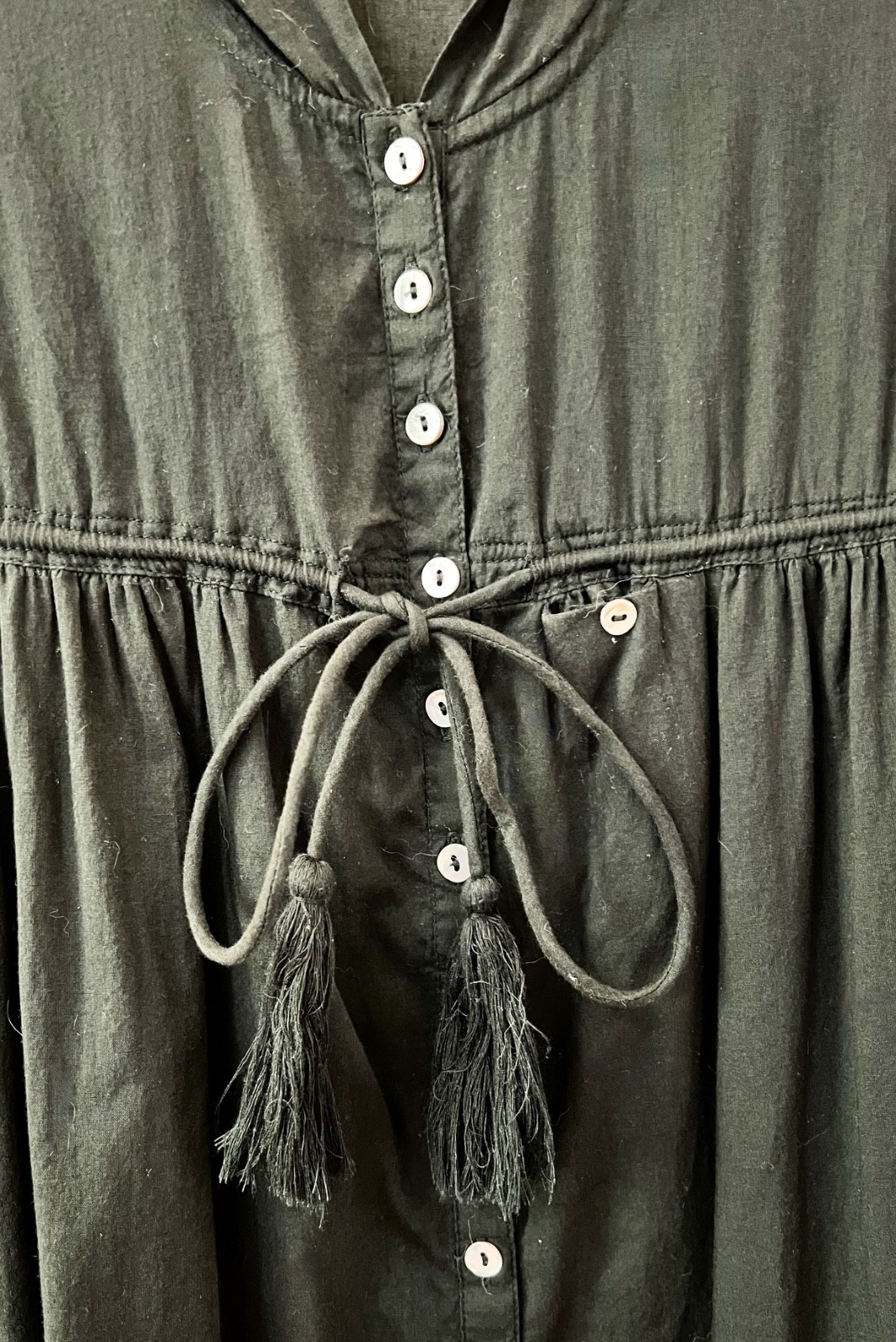 Natural Life Black Cotton Button Front Maxi Shirt Dress L Chic Hippie