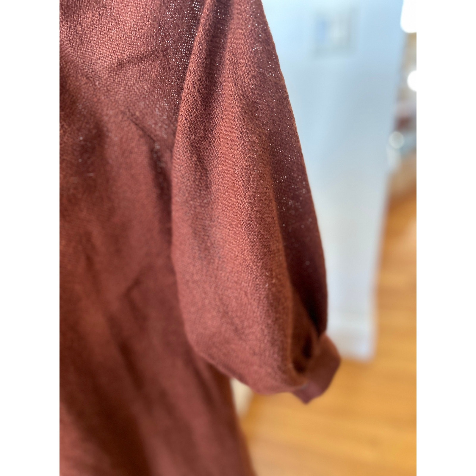 Vintage 60s Saks Fifth Brown Cashmere Wool Loose Peasant Long Sleeve Midi Dress