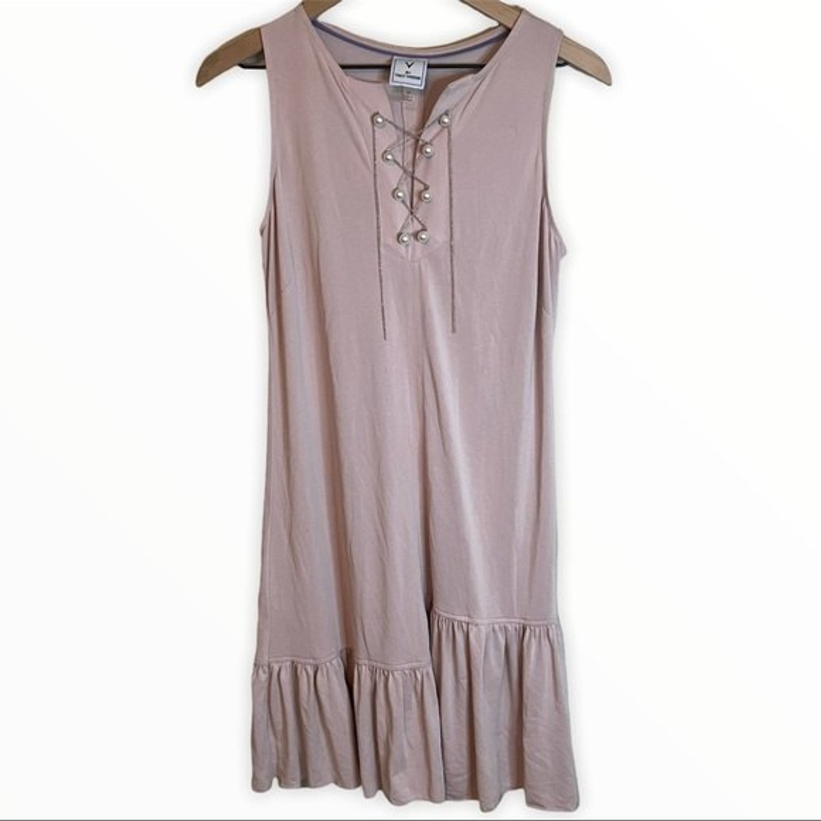 V By Violet Weekend Mauve A-line Ruffled Bottom Pearl Detail Dress Size Medium