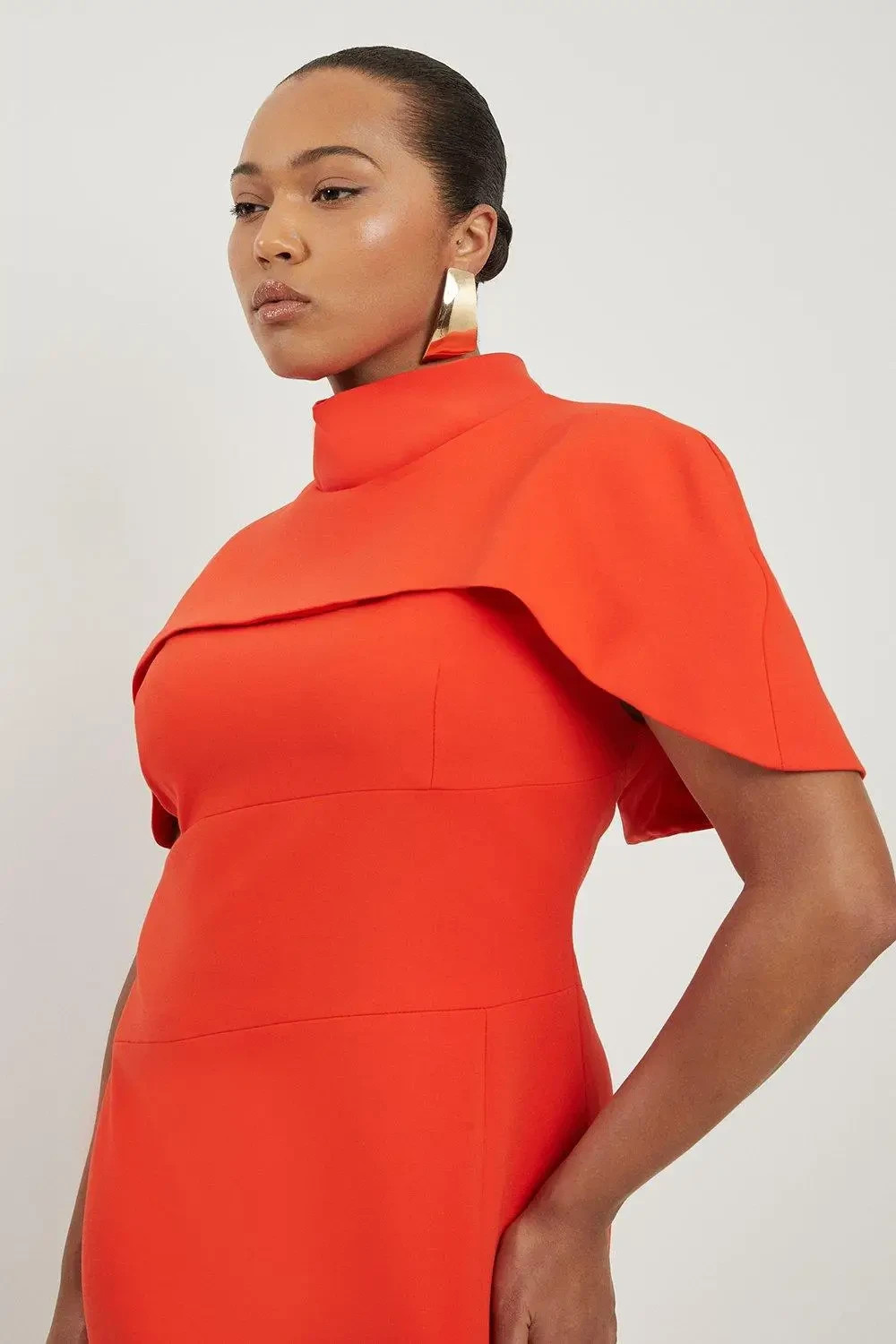Karen Millen Plus Size Compact Stretch Caped Cap-Sleeved Neck Tie Dress US20