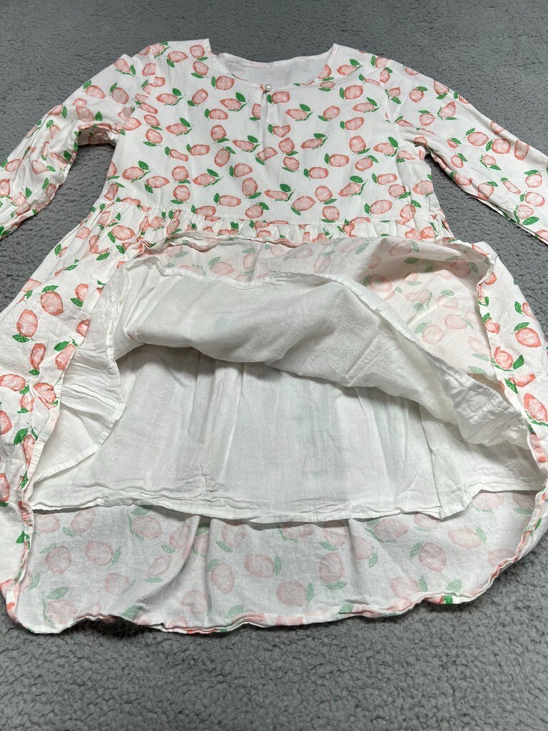 Smocked Dress Peach all Over Print Long Sleeve Keyhole Collar Layered Lined 32in