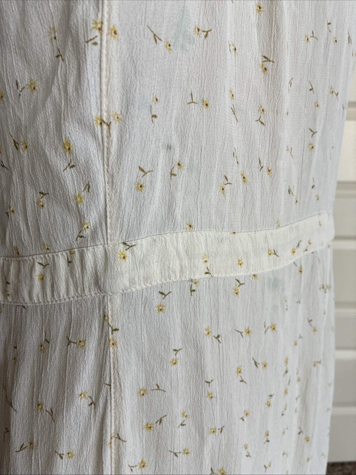 Sacred Threads Maxi Dress Boho Cottage 70s Hippie White Tiny Yellow Daisies