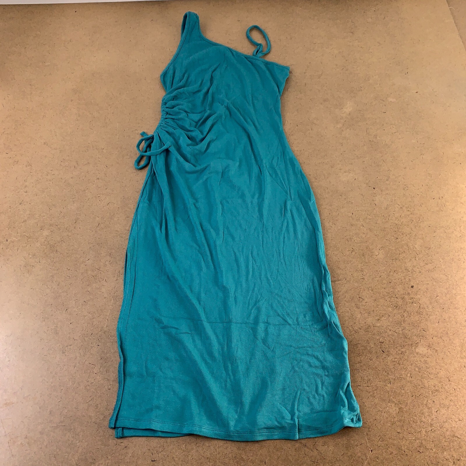 Fiestar Women’s Size Medium Green Rib Knit Ruched Side Sleeveless Tank Dress New