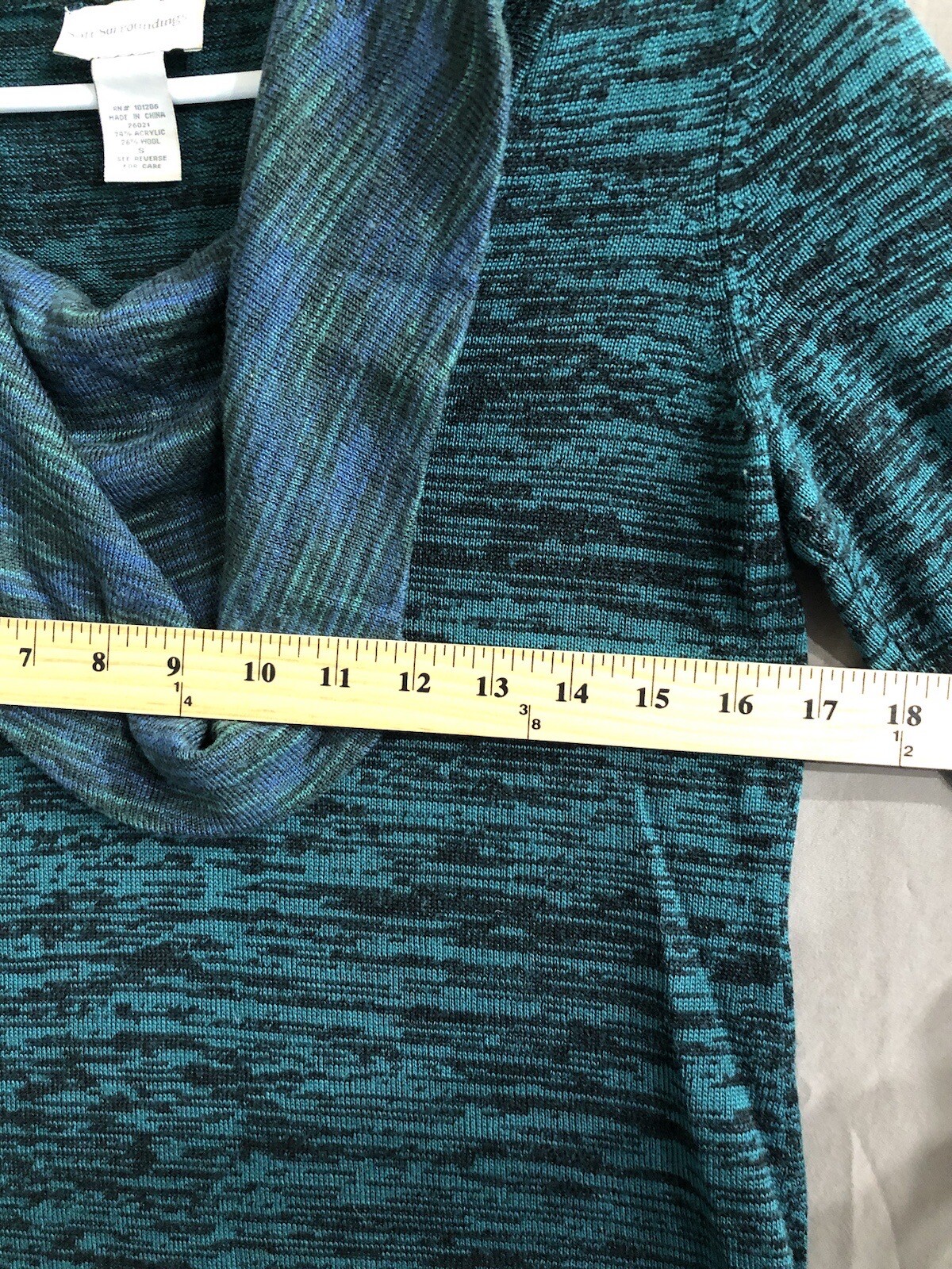 SOFT SURROUNDINGS ~ Sweater Dress Marled Blue Green Cowl Neck Wool Blend SMALL