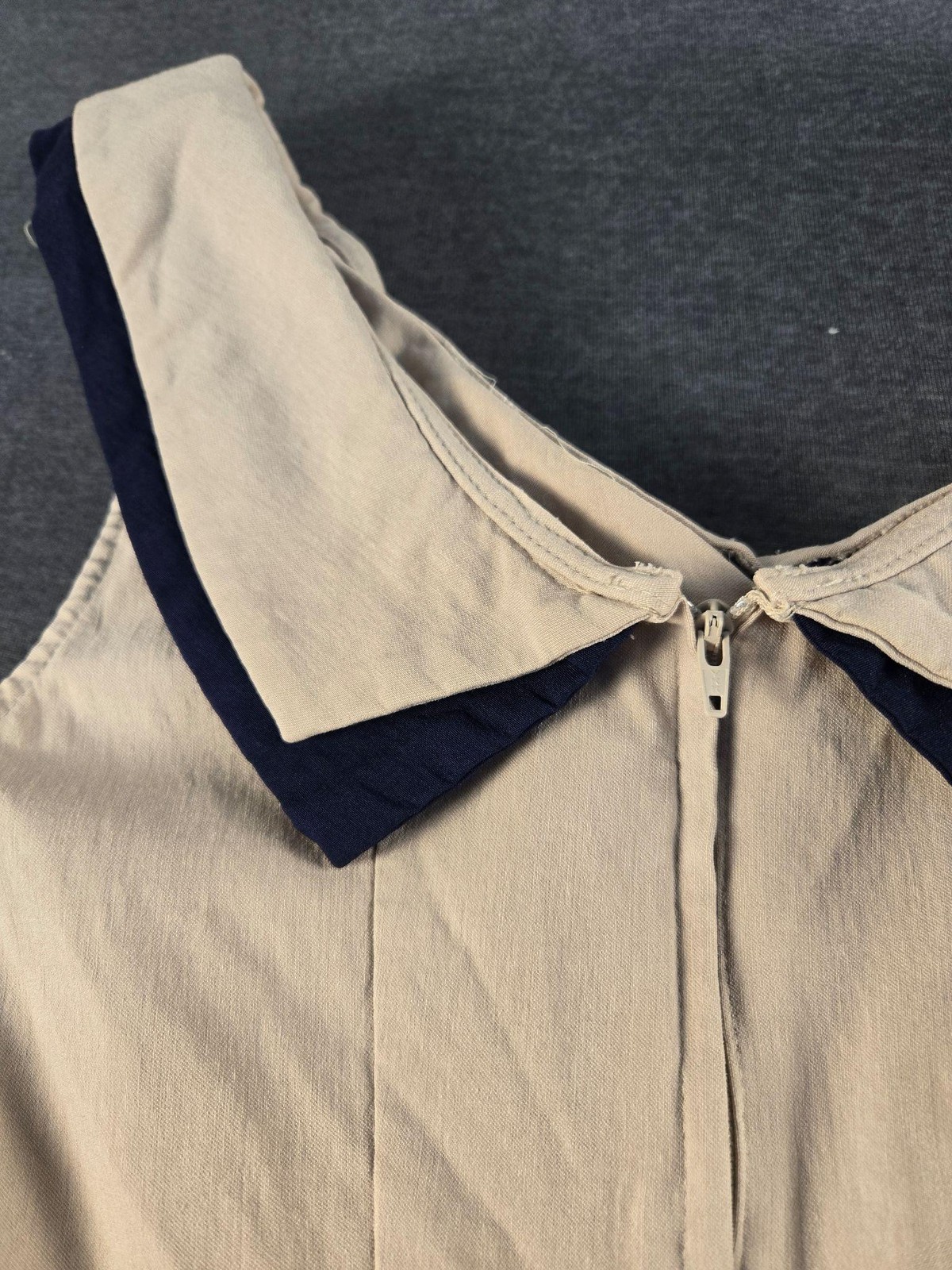 Stop Staring Dress Womens Large Beige Navy Nautical Bow Fit Flare Retro Midi
