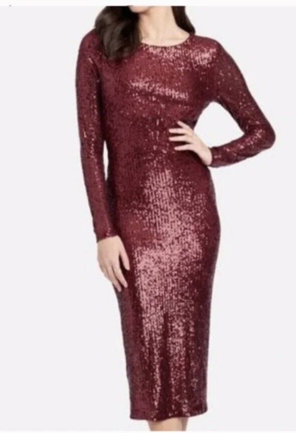 NWT Bebe SIZE XL Merlot Sequined Cowl back Midi Dress Elegant, Attractive $200